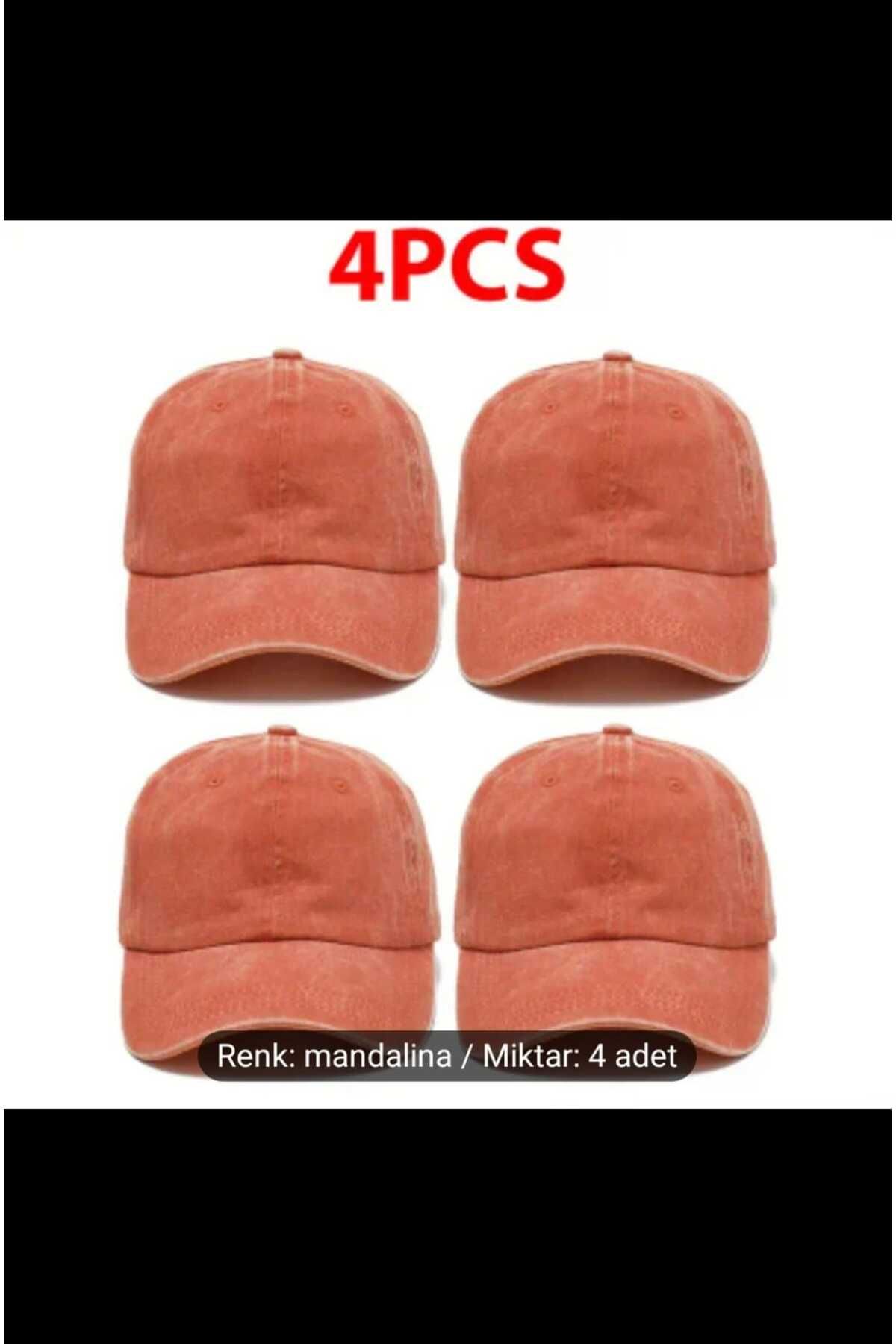 WOHOME Vintage Görünümlü Unisex 4'lü Takım Şapka - Yıkamalı Pamuk Kep
