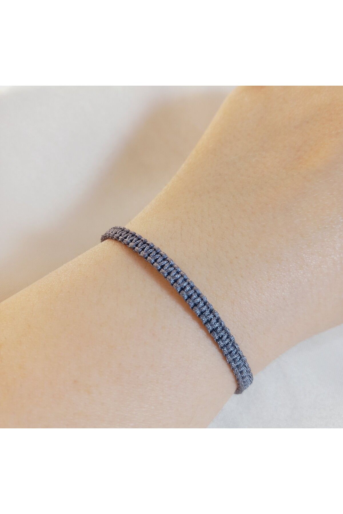 Crystal Atelier Unisex Gri Makrome Örgü Asansörlü Ayarlanabilir Bileklik-Hediyelik Bileklik-İp Bileklik