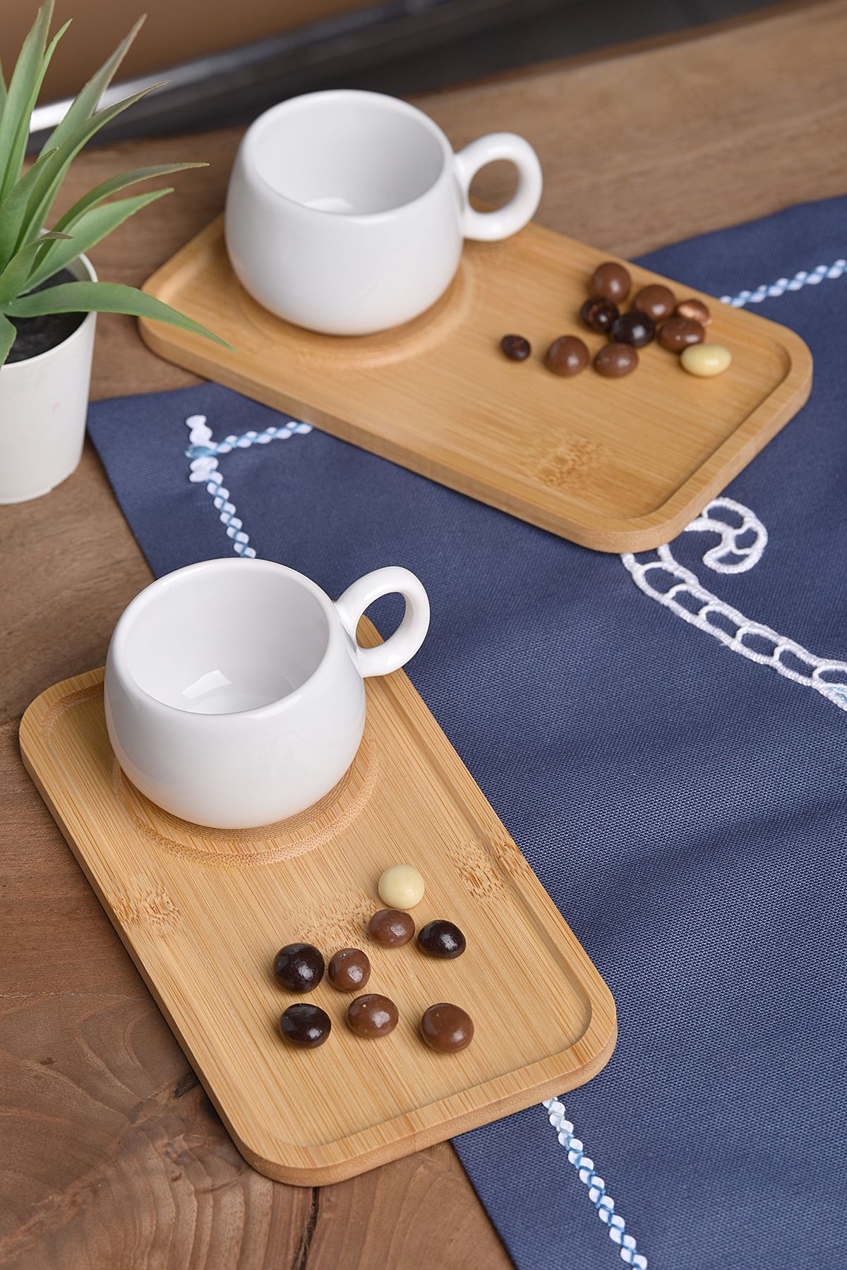 ShoppingPortal 2'li Bambu sunum tabaklı Fincan Takımı 2 kişilik Tük kahvesi fincanı