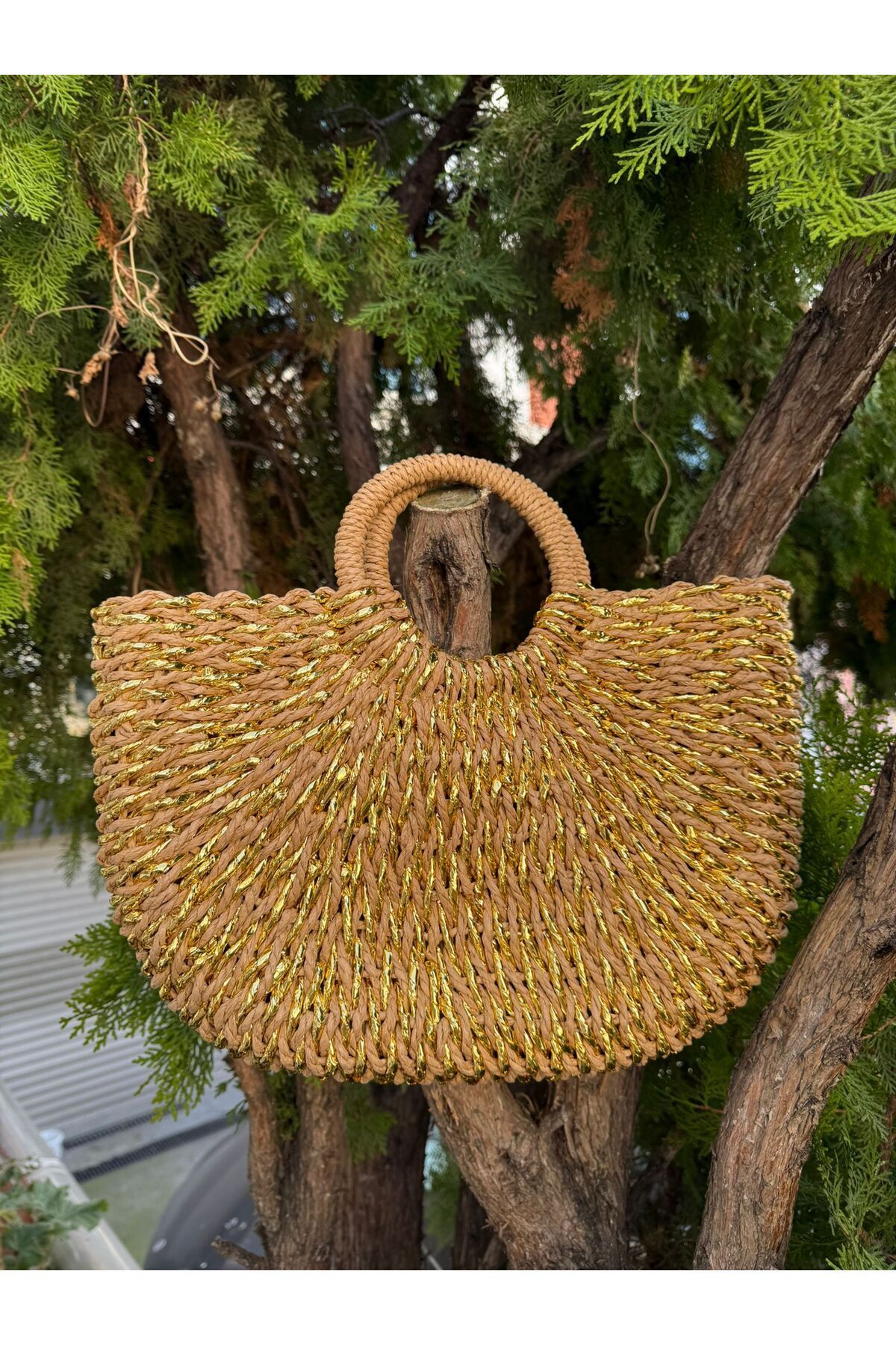 MARBERRY Camel El Örgüsü Hasır Kadın Çanta
