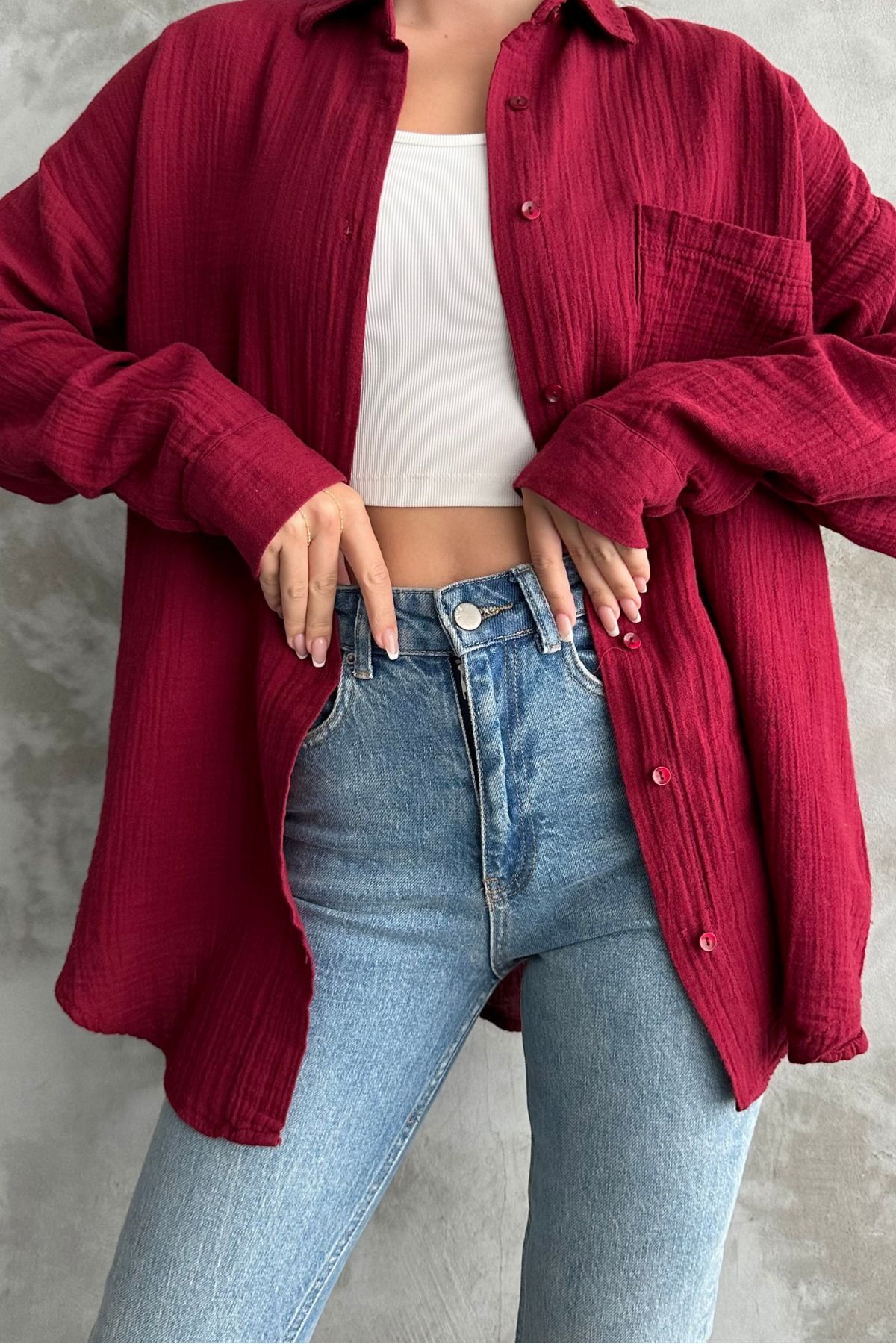 disponible Müslin Kadın Oversize Gömlek