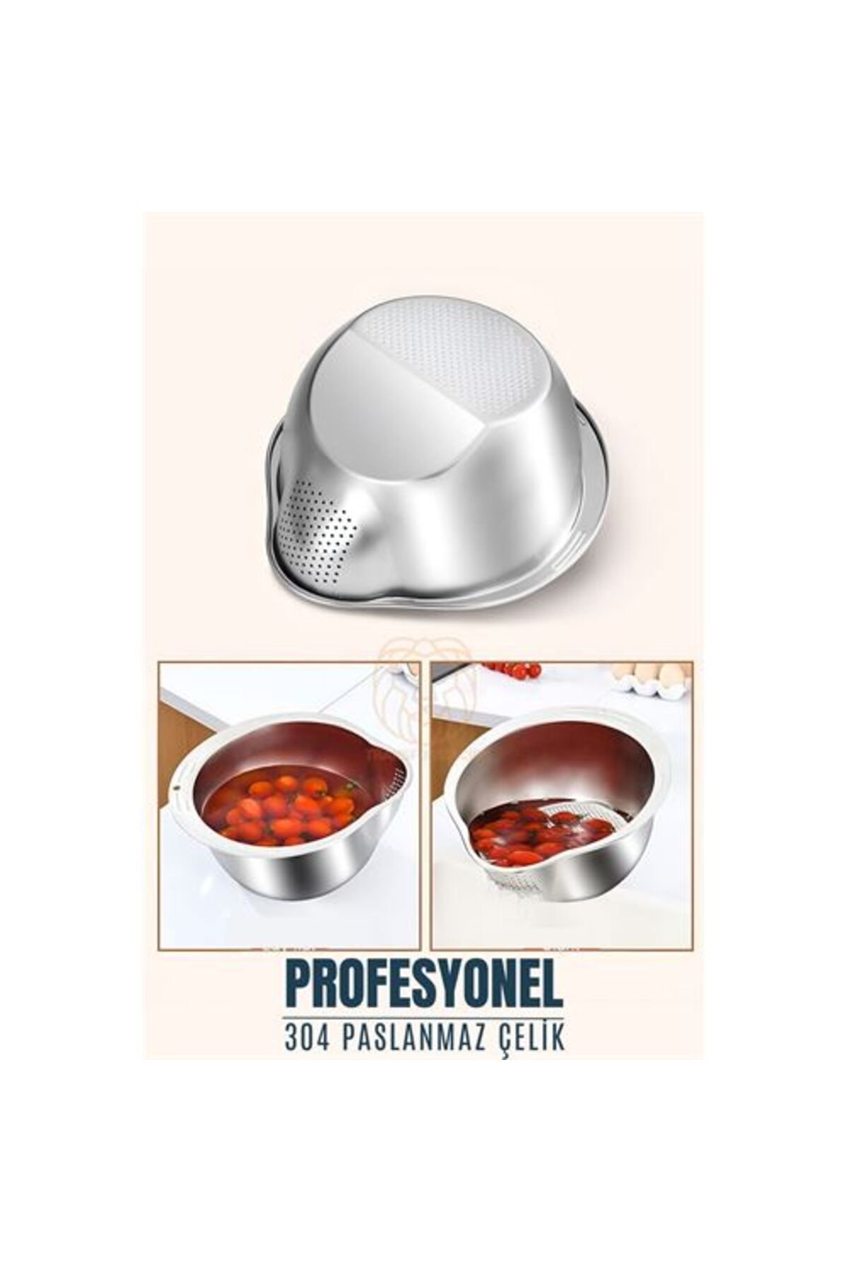 BY NEVSER ModaCar Pirinç Süzgeci Makarna Salata Süzgeci 304 Paslanmaz Çelik Mink Design