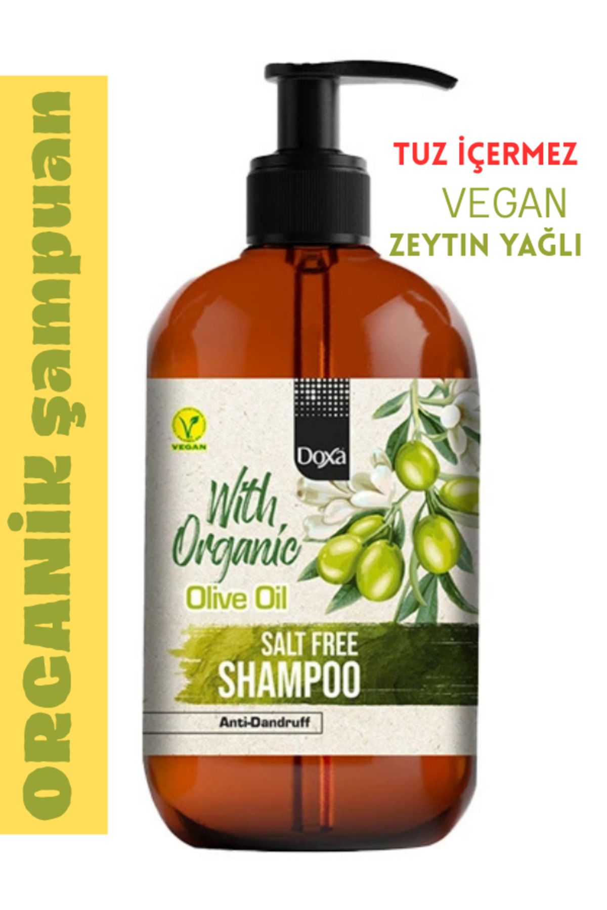 Doxa Organik Zeytin Yağlı Tuzsuz Vegan Şampuan 900 ml - Tüm Saç Tipleri İçin