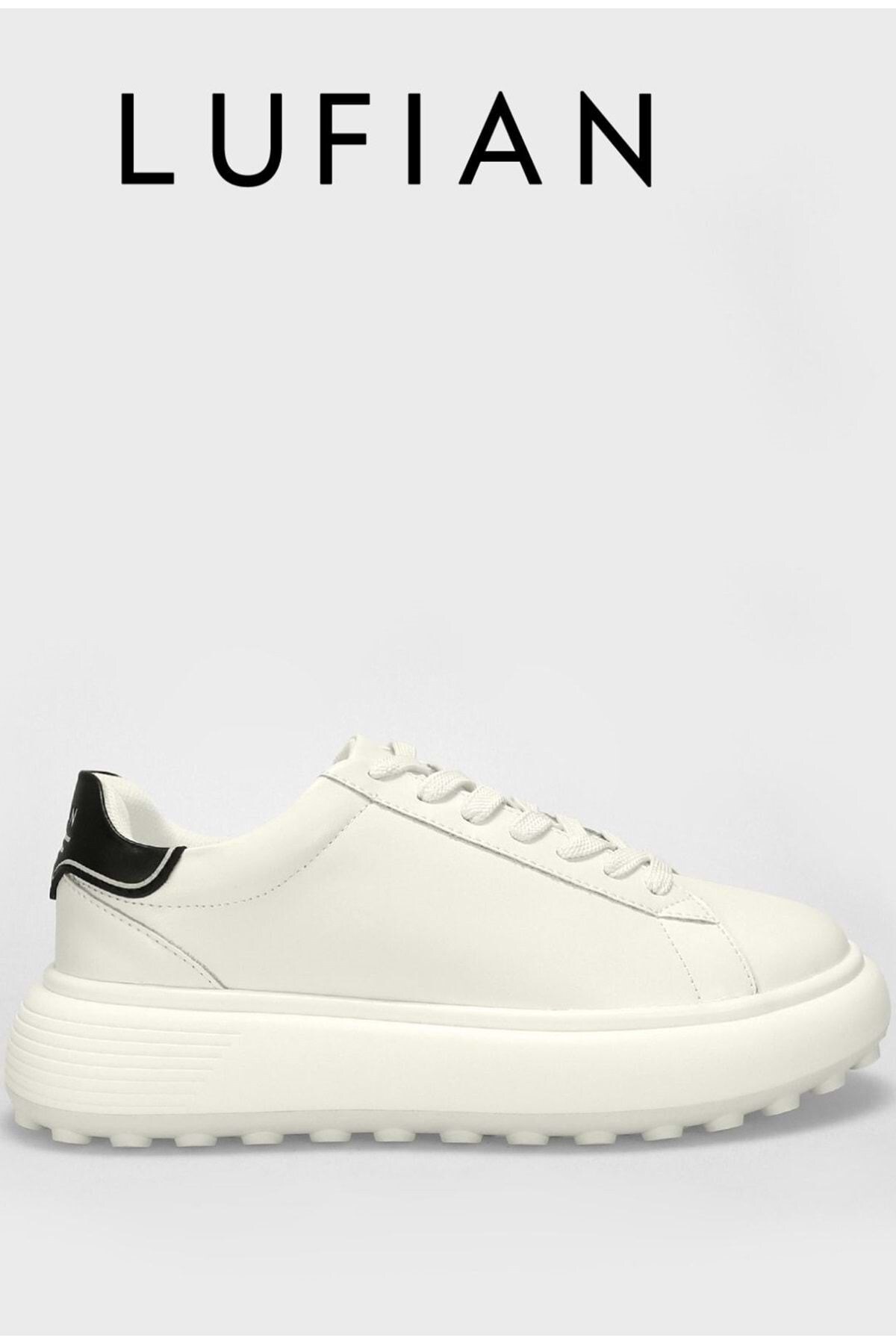 Hakiki Deri Kalın Taban Bağcıklı Günlük Sneaker Beyaz