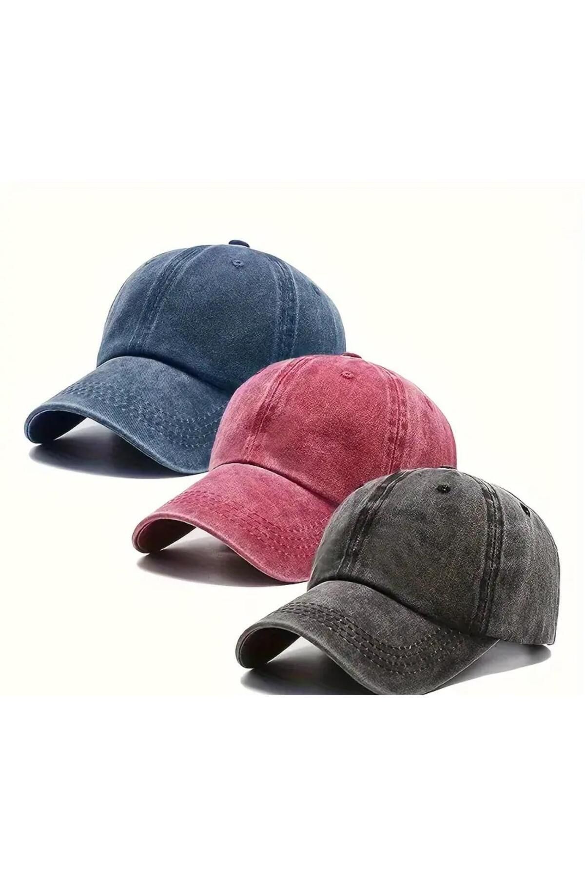 WOHOME Vintage Görünümlü Unisex Şapka 3 Renk - Yıkamalı Pamuk Kep