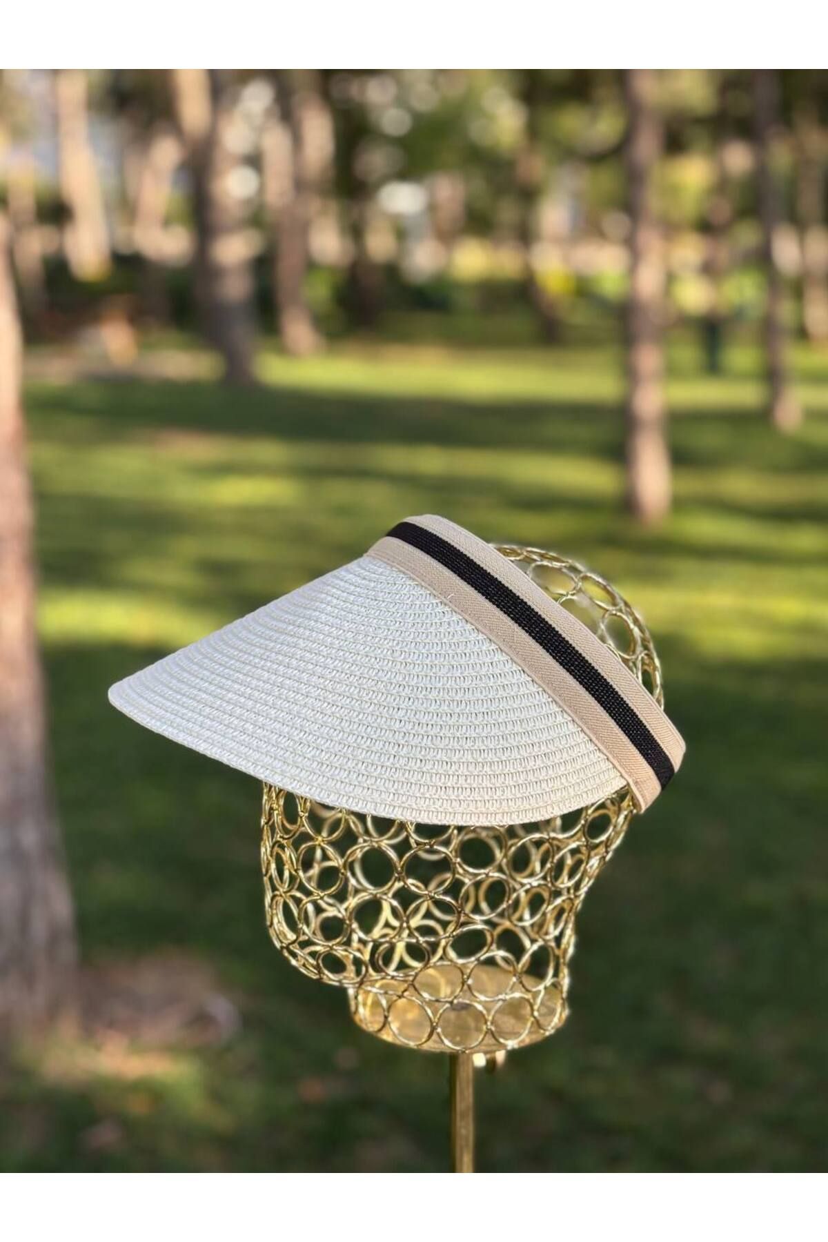 MODA Kadın Hasır Şapka Güneş Vizörü Yarım Ay Hasır Spor Şapka - Yazlık, Doğal, Deniz ve Plaj Tarzı Şapka