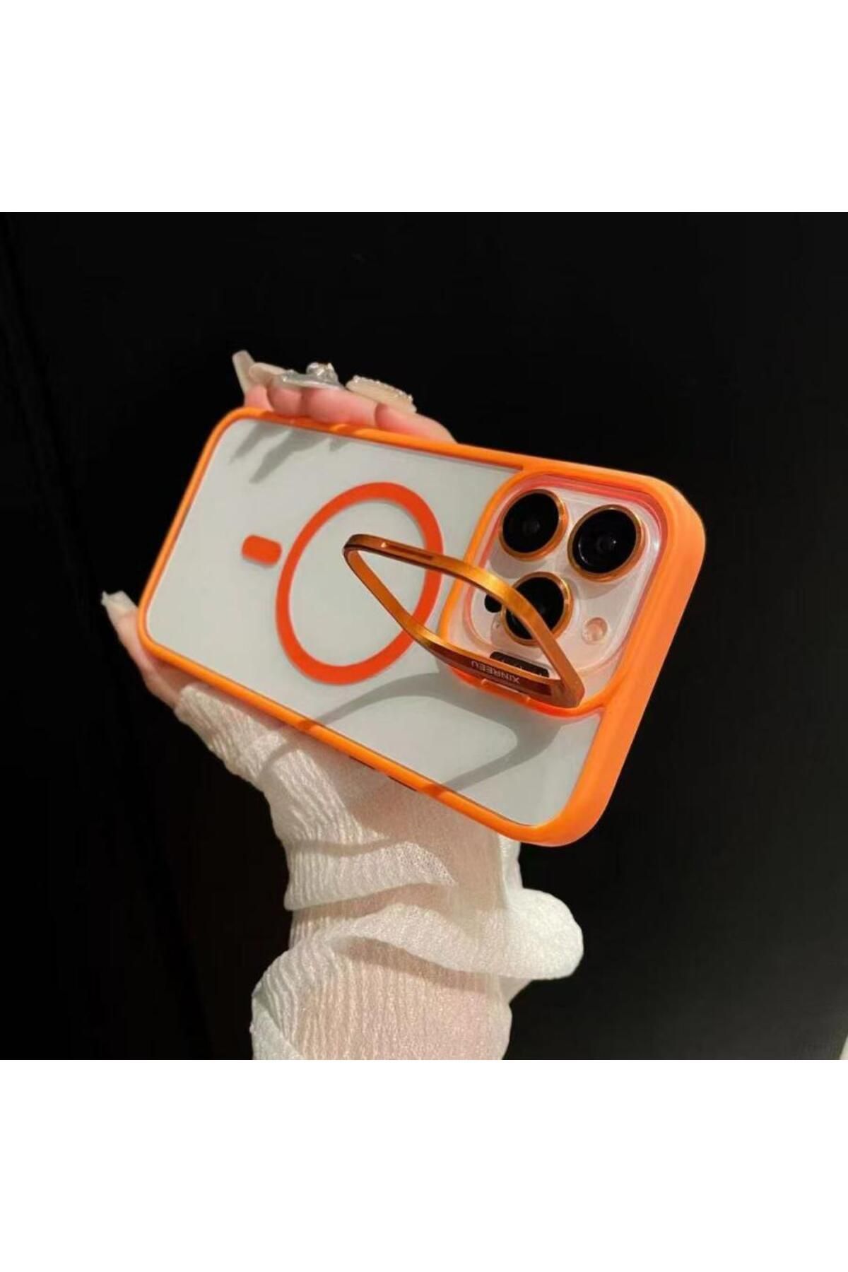 ERMER Iphone 15 Pro İçin Kamera Koruma Lensli Stant Çerçeveli Fusion Kapak Kılıf