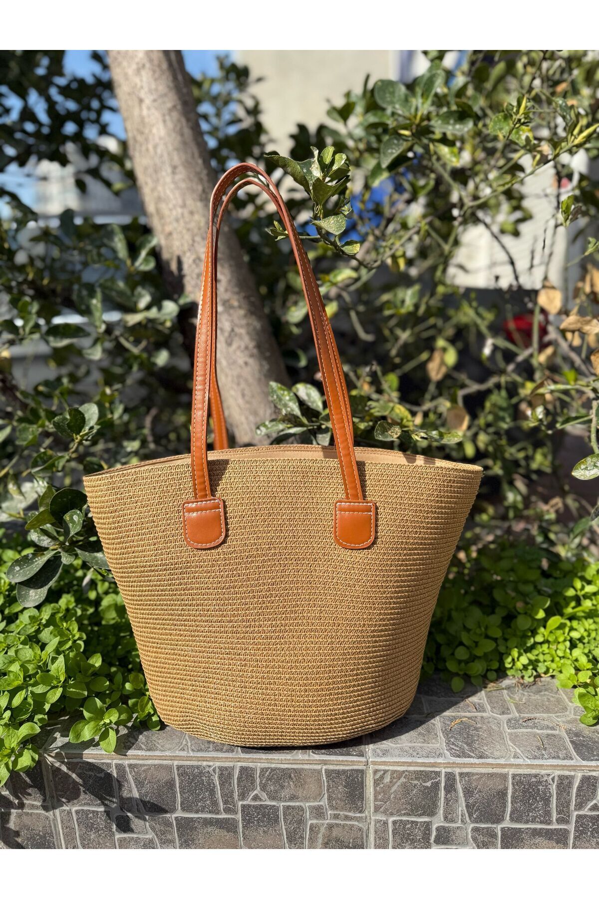 MARBERRY Camel Hasır Kadın Çanta