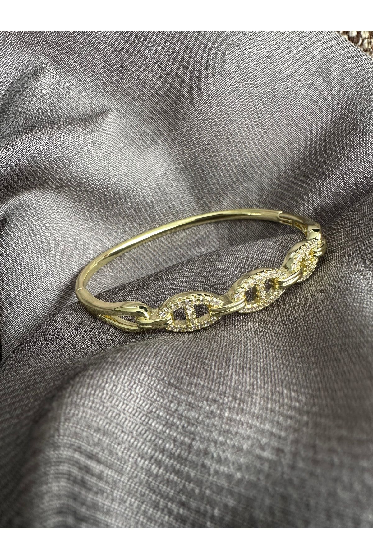 Stil Accessoryy Çelik 14K taşlı kelepçe bileklik (16-18çap)