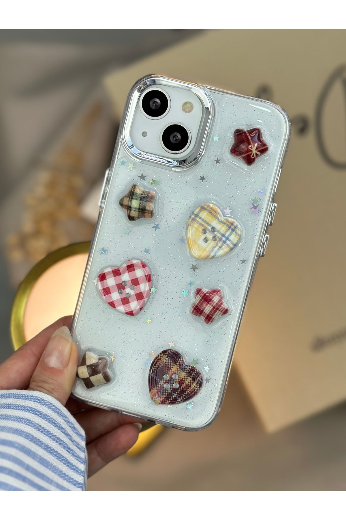 Go Aksesuar-غلاف هاتف من السيليكون الإيبوكسي متوافق مع هاتف Apple Iphone 13 - 14 - 15 مع تصميم زر ثلاثي الأبعاد 5