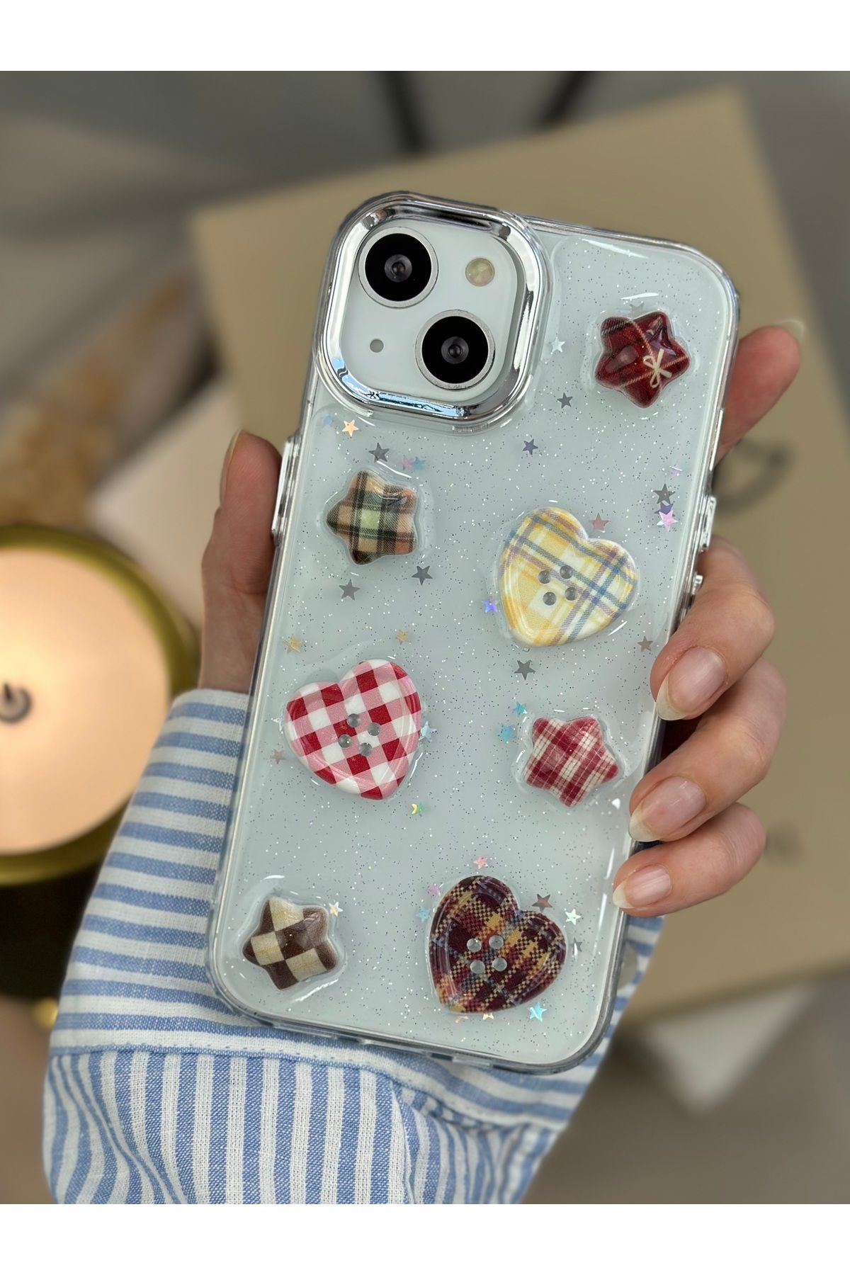 Go Aksesuar-غلاف هاتف من السيليكون الإيبوكسي متوافق مع هاتف Apple Iphone 13 - 14 - 15 مع تصميم زر ثلاثي الأبعاد 7