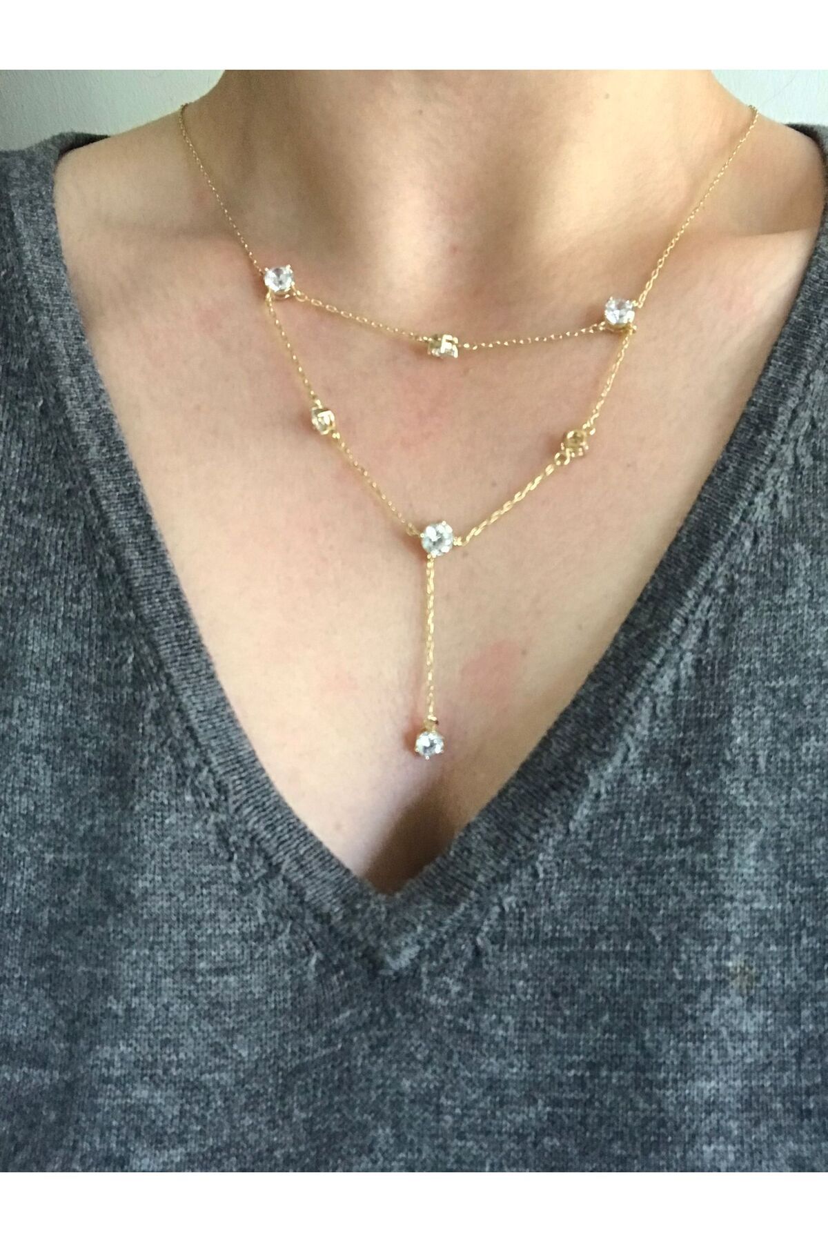 shop 316L KARARMAZ TAŞLI DEKOLTE KOLYE PARLAK ÇOK TAŞLI