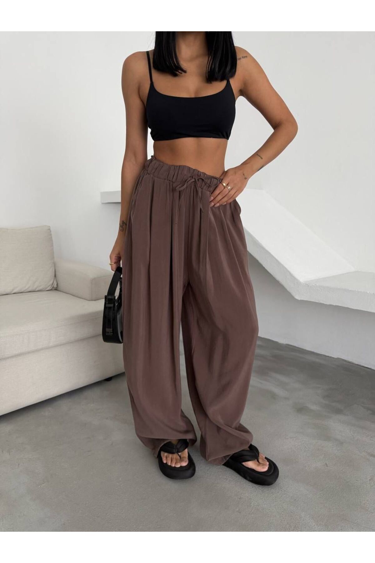 nays butik Bağcıklı Modal Kumaş Pantolon