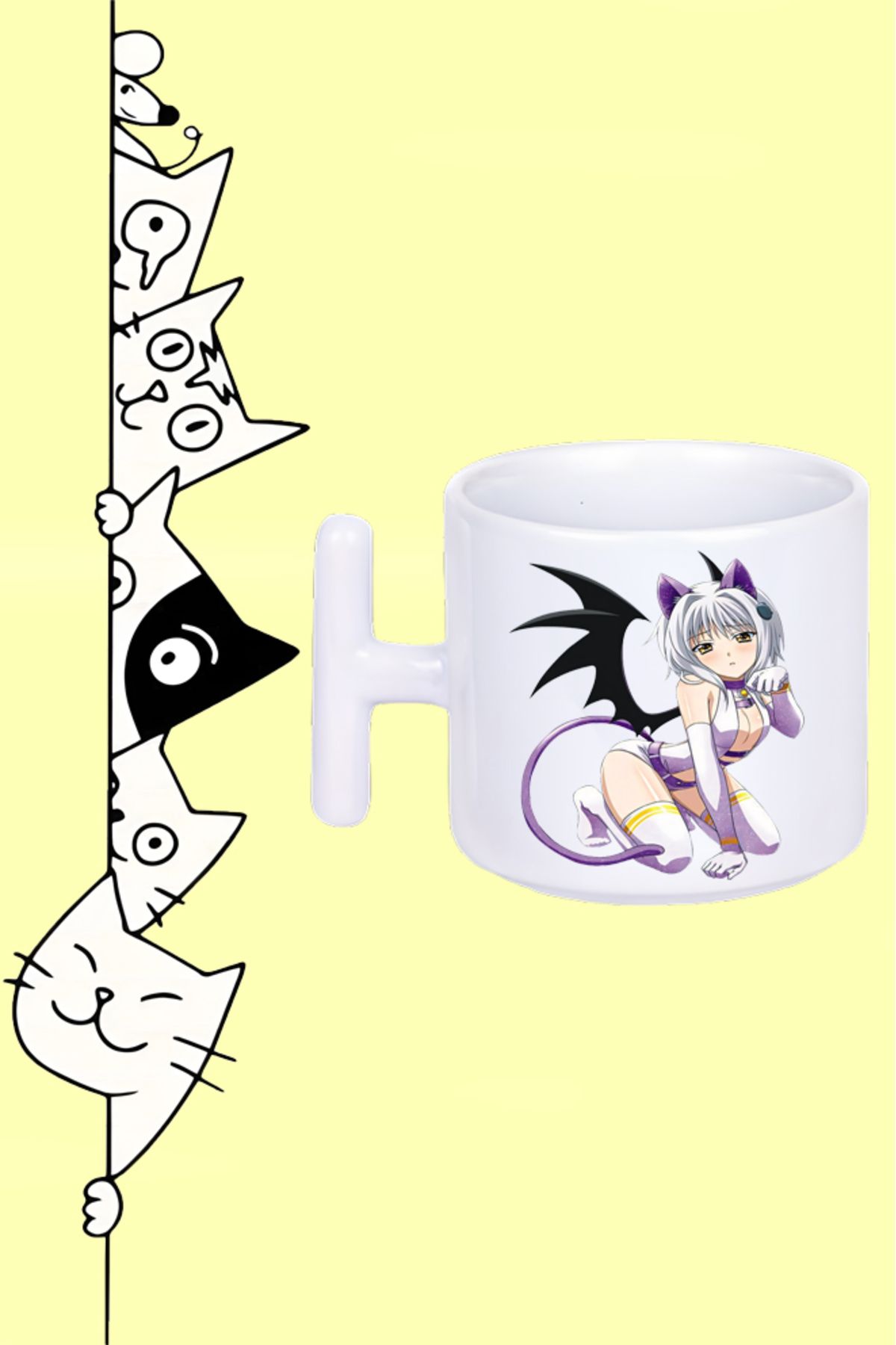 Olympus plus KONEKO KARAKTER ANİME High School DxD TASARIM BASKILI BEYAZ T SAPLI KUPA BARDAK