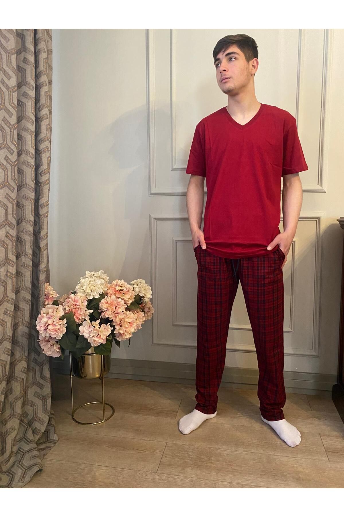 DÜVEN V Yaka Kısa Kollu Erkek Pijama Takımı