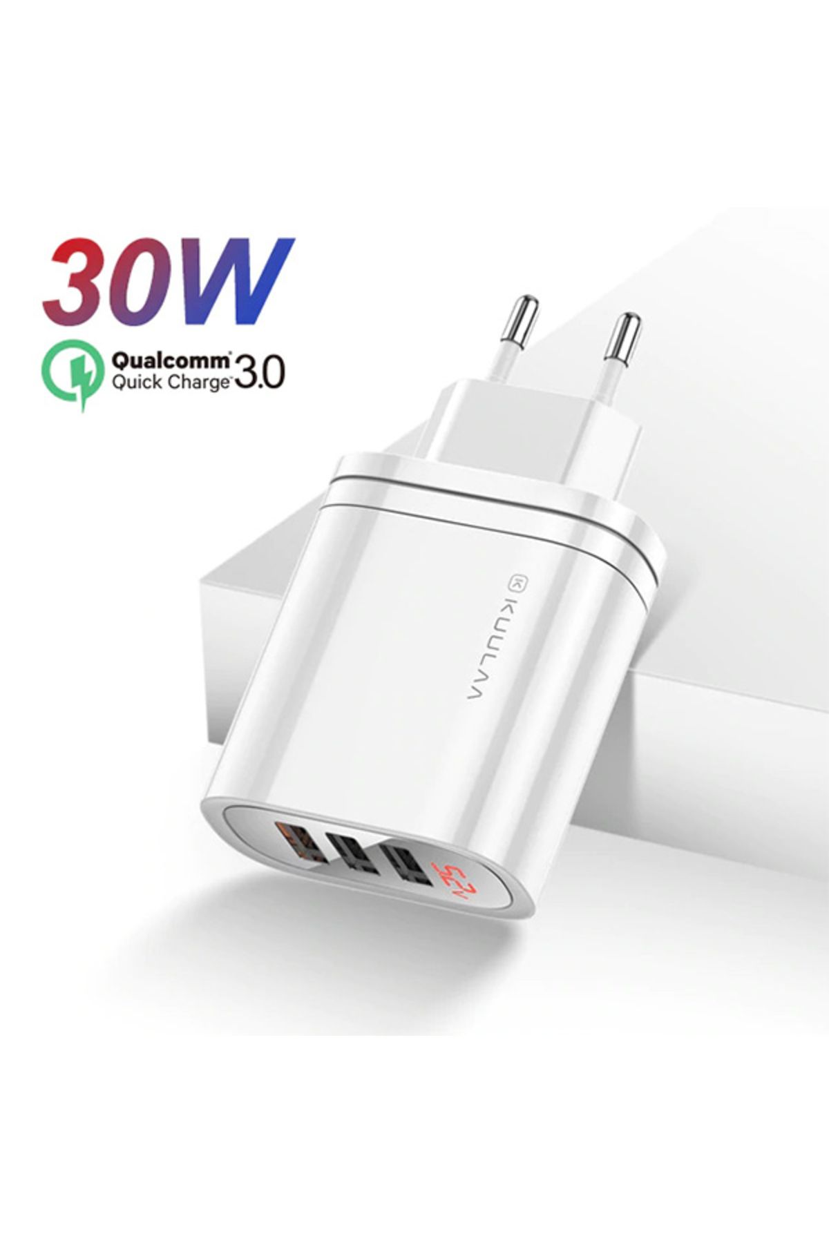 Kuulaa Mirror 3 Usb QC3.0+PD 30W Uyumlu Hızlı Şarj Dijital Ekran Şarj Başlık