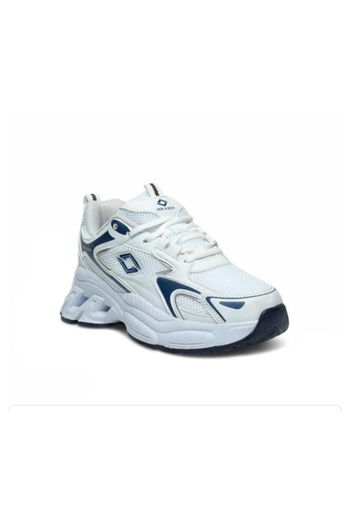 SOLAZER unisex beyaz lacivert ortapedik taban bağcıklı spor ayakkabı sneaker