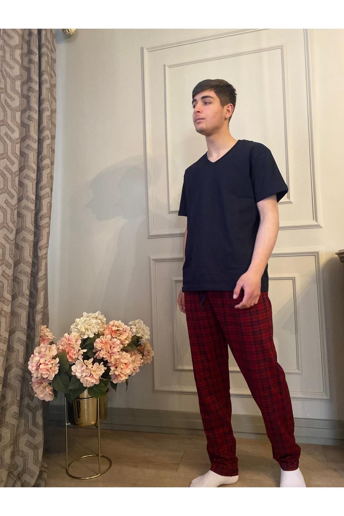 DÜVEN V Yaka Kısa Kollu Erkek Pijama Takımı