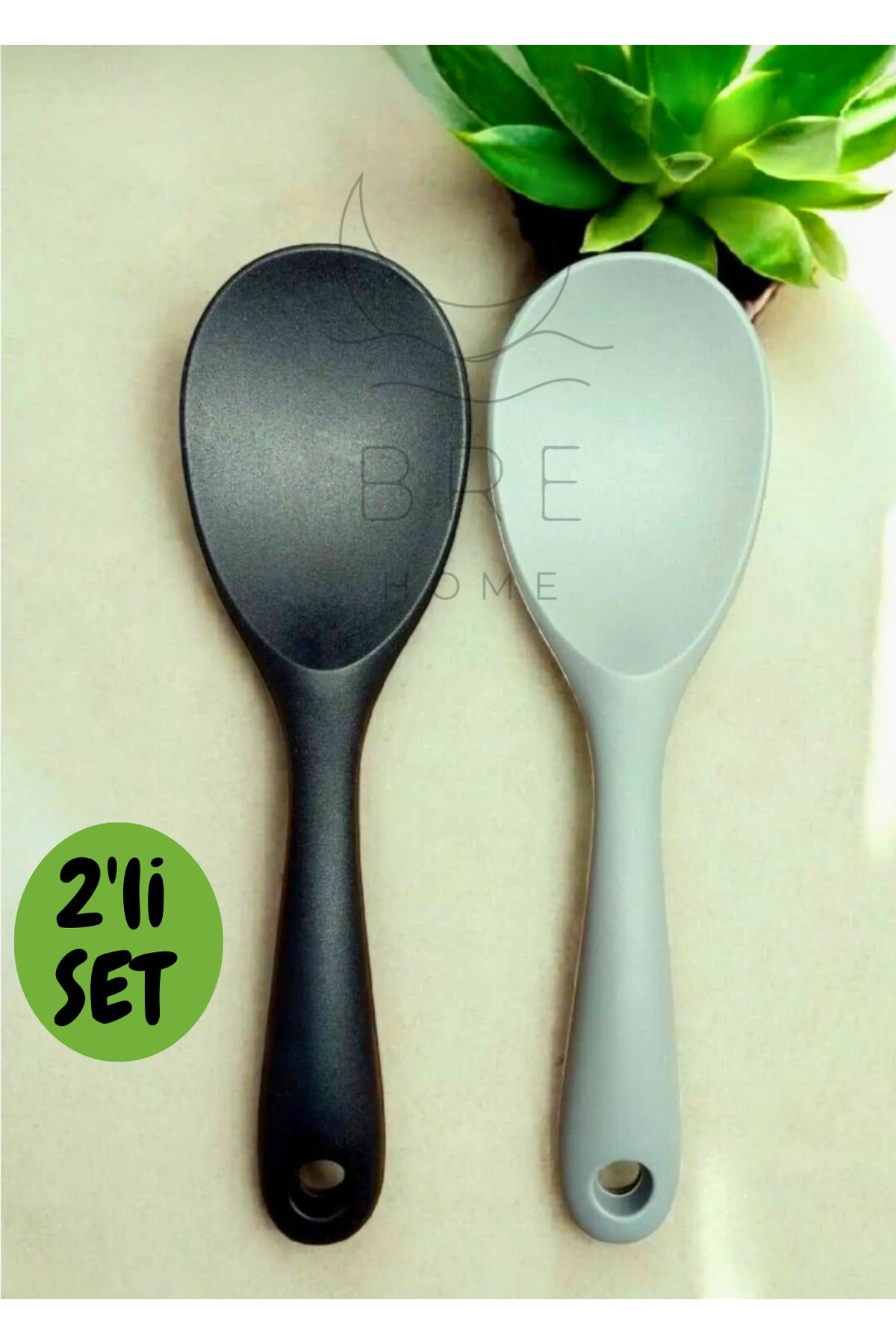 BRE HOME 2'li Silikon Pilav Servis Kaşığı Seti - 22 cm Isıya Dayanıklı, Ergonomik Saplı