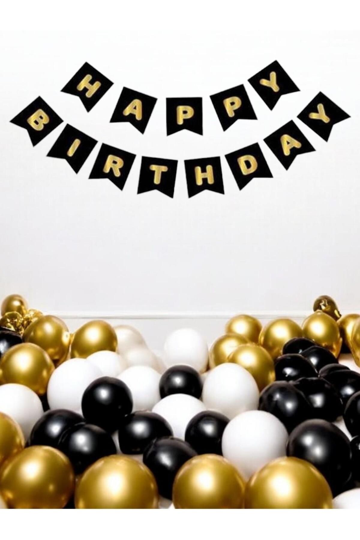 turkuaz parti Happy Bi̇rthday Yazi Si̇yah Gold Banner