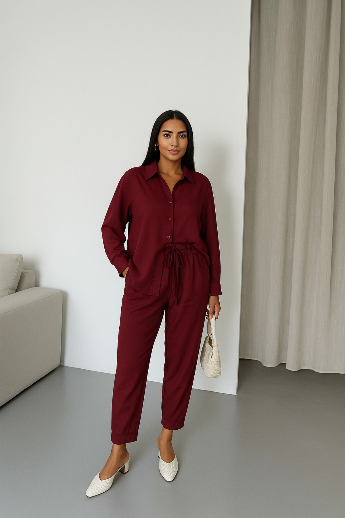 nays butik Modal Kumaş Gömlekli İkili Takım