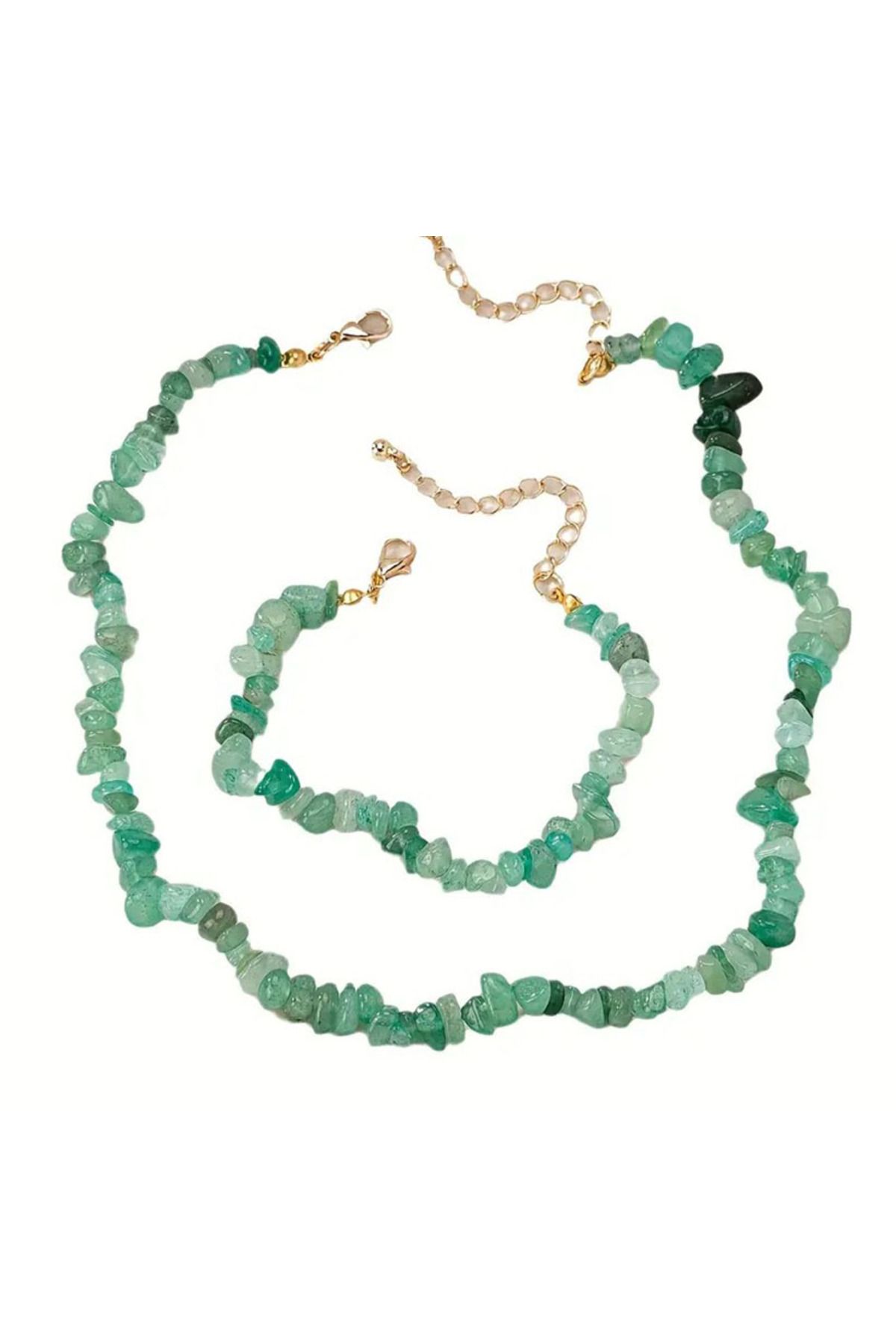 Buhara Stone AVENTURİN KIRIKTAŞ KOLYE VE BİLEKLİK SET