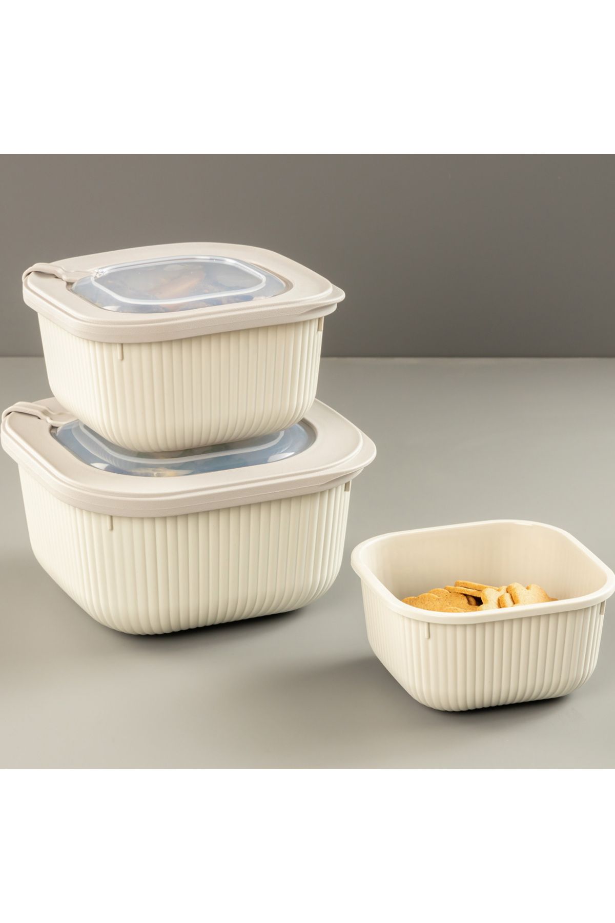 Dünya Plastik 3'lü Mikrodalga Saklama Kabı, Dipfrize Uygun Vip Kapaklı Saklama Kabı Seti (600-1100-1800 ml)