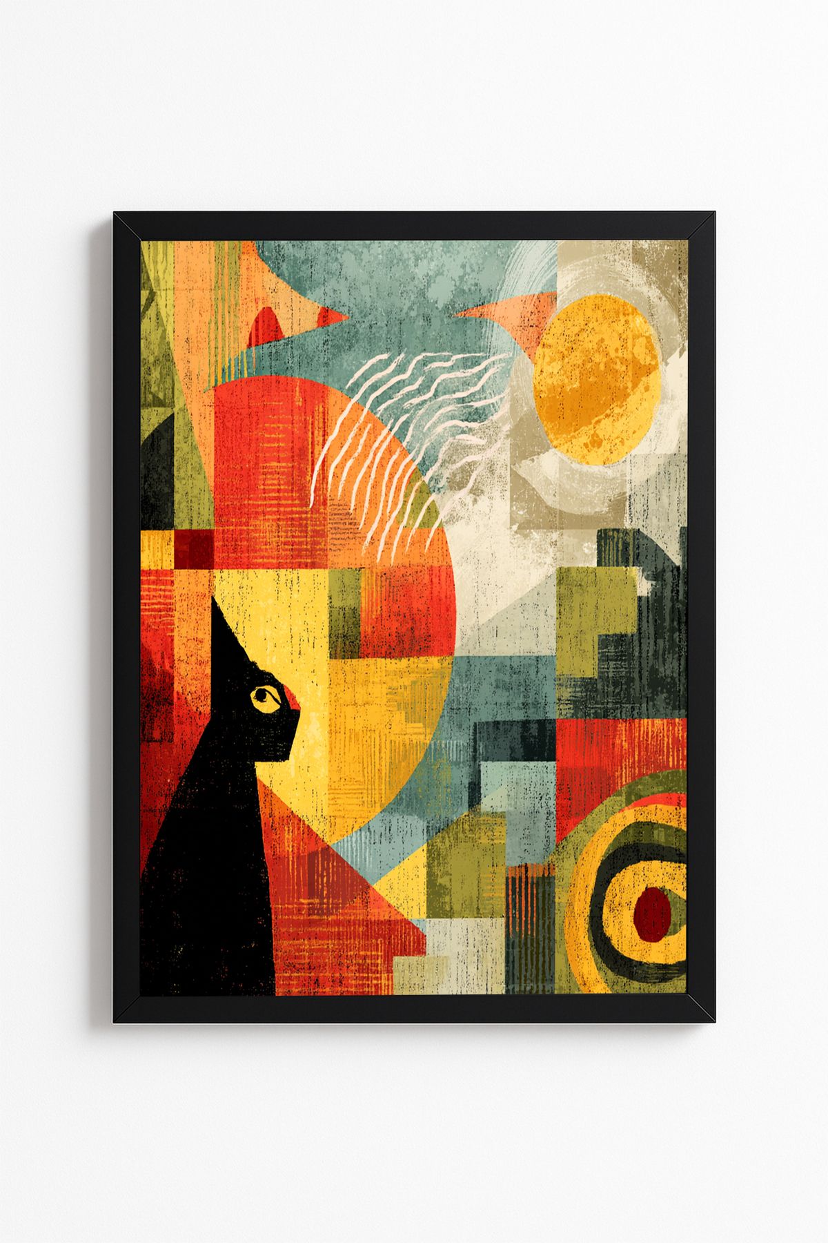 Patte Soyut Kedi Tablosu - Geometrik Desenli Kedi Poster - Çerçevesiz Duvar Poster Yüksek Kaliteli Tablo