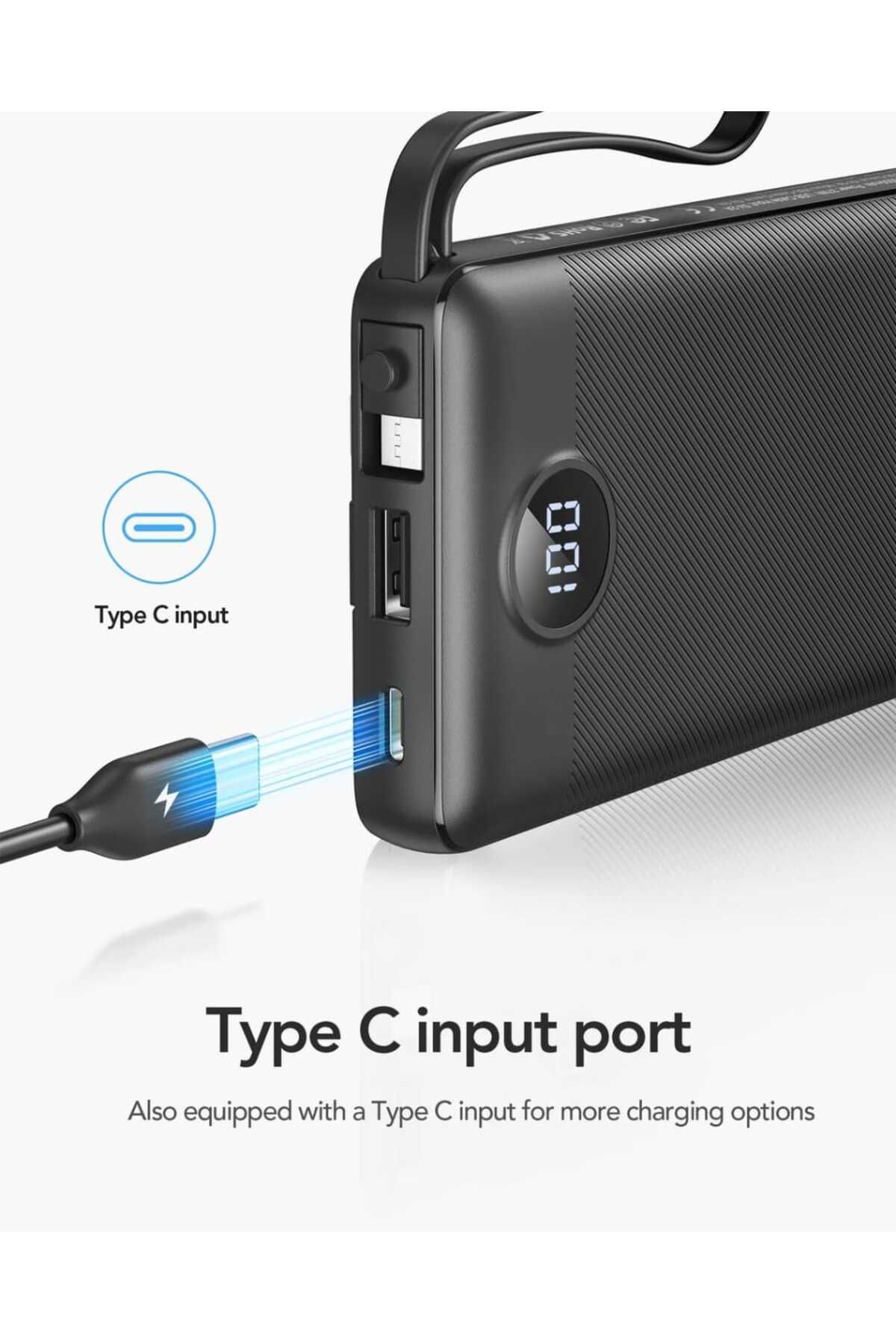 Veger-20000mAh Power Bank with 4 Built-in Cables Compatible with All Devices Black 3