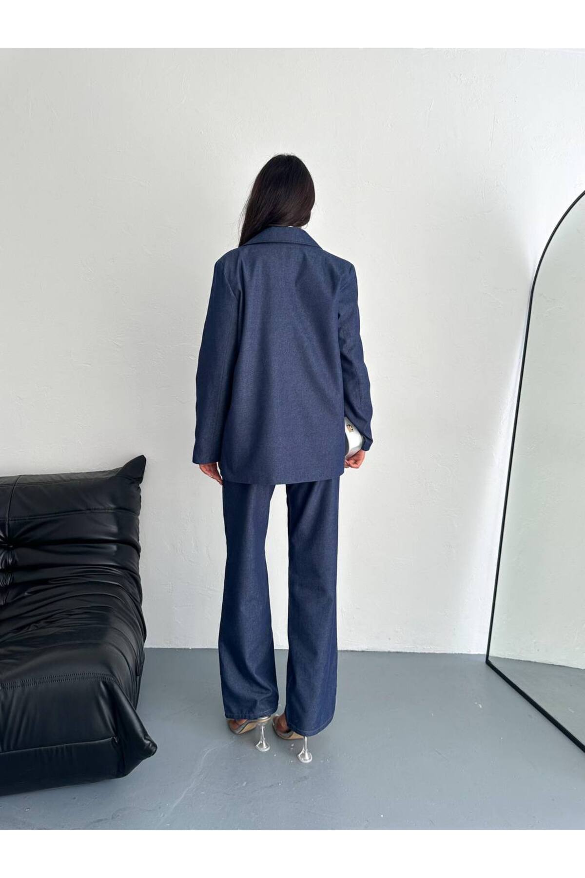 Stil Sepeti-Women's Navy Blue Denim Gold Button Detailed Double Pocket Blazer Jacket Tl- 100050183 6