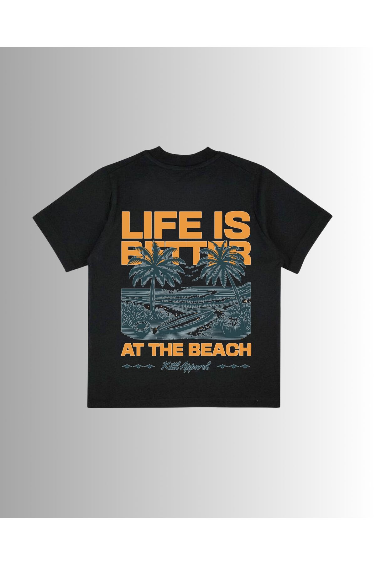 Altair Tr Siyah Oversize Kalıp Life İs Better At The Beach Baskılı Unisex Tişört T-Shirt