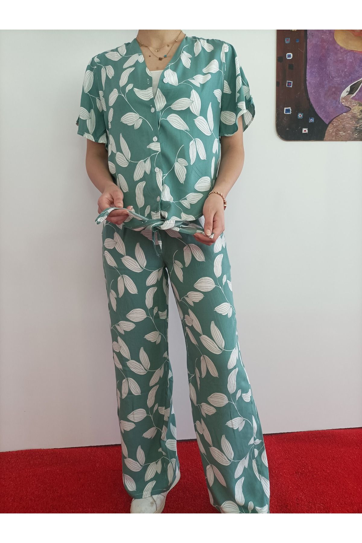 ŞIK VE MUTLU Bağlamalı Summer Pantolon Gömlek Takım