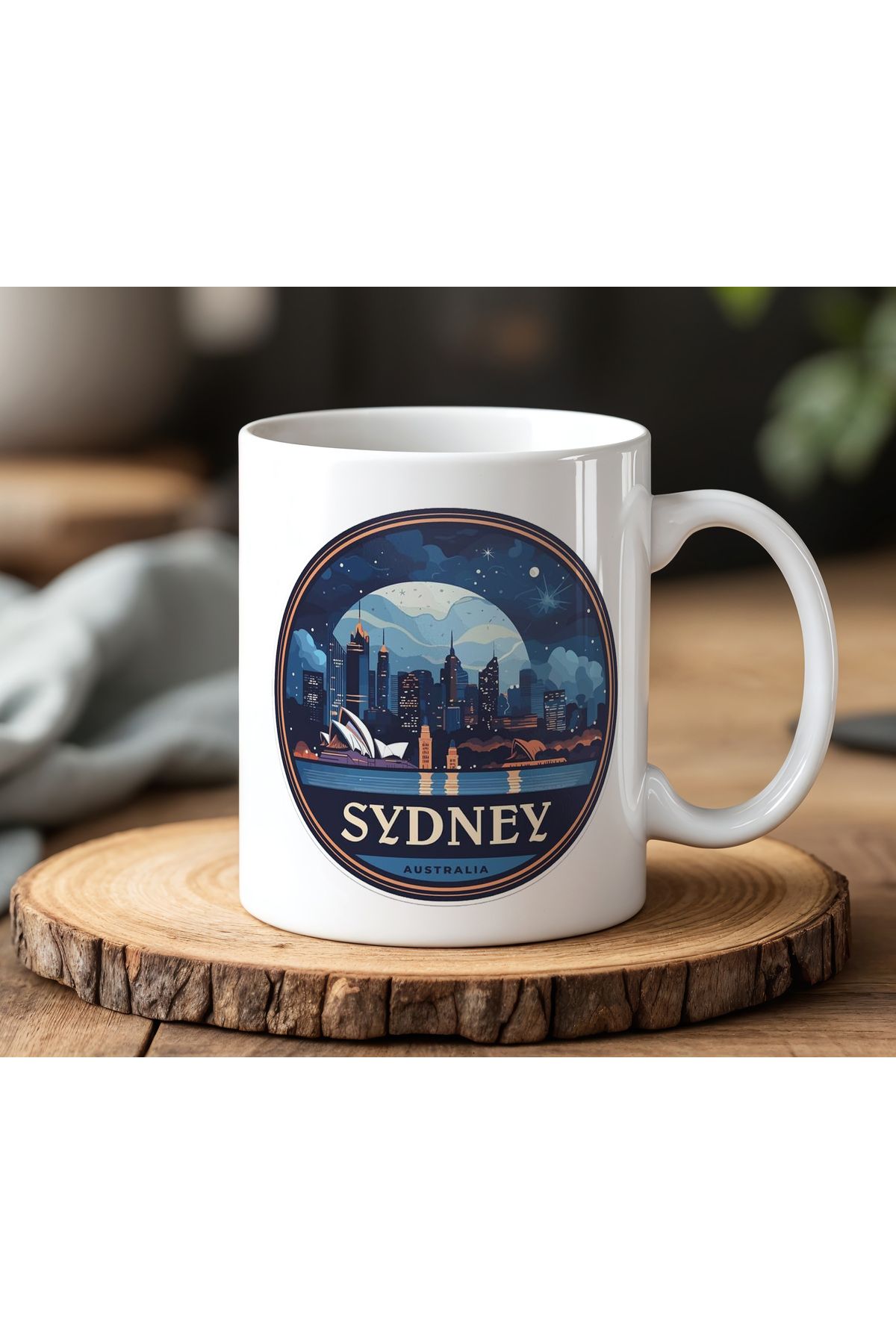 BB TRADE Sydney Tasarımlı Beyaz Seramik Baskılı Kupa Bardak 330ml