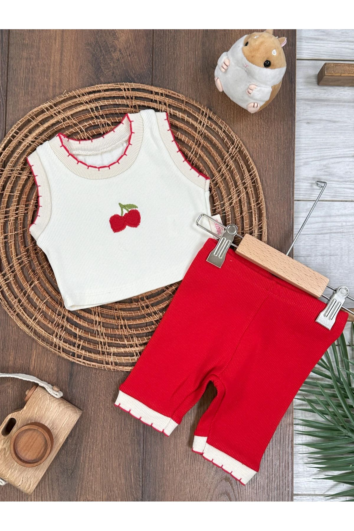 tiwitibaby Meyveler Nakışlı Esnek Kaşkorse Yazlık Kız Bebek Takım