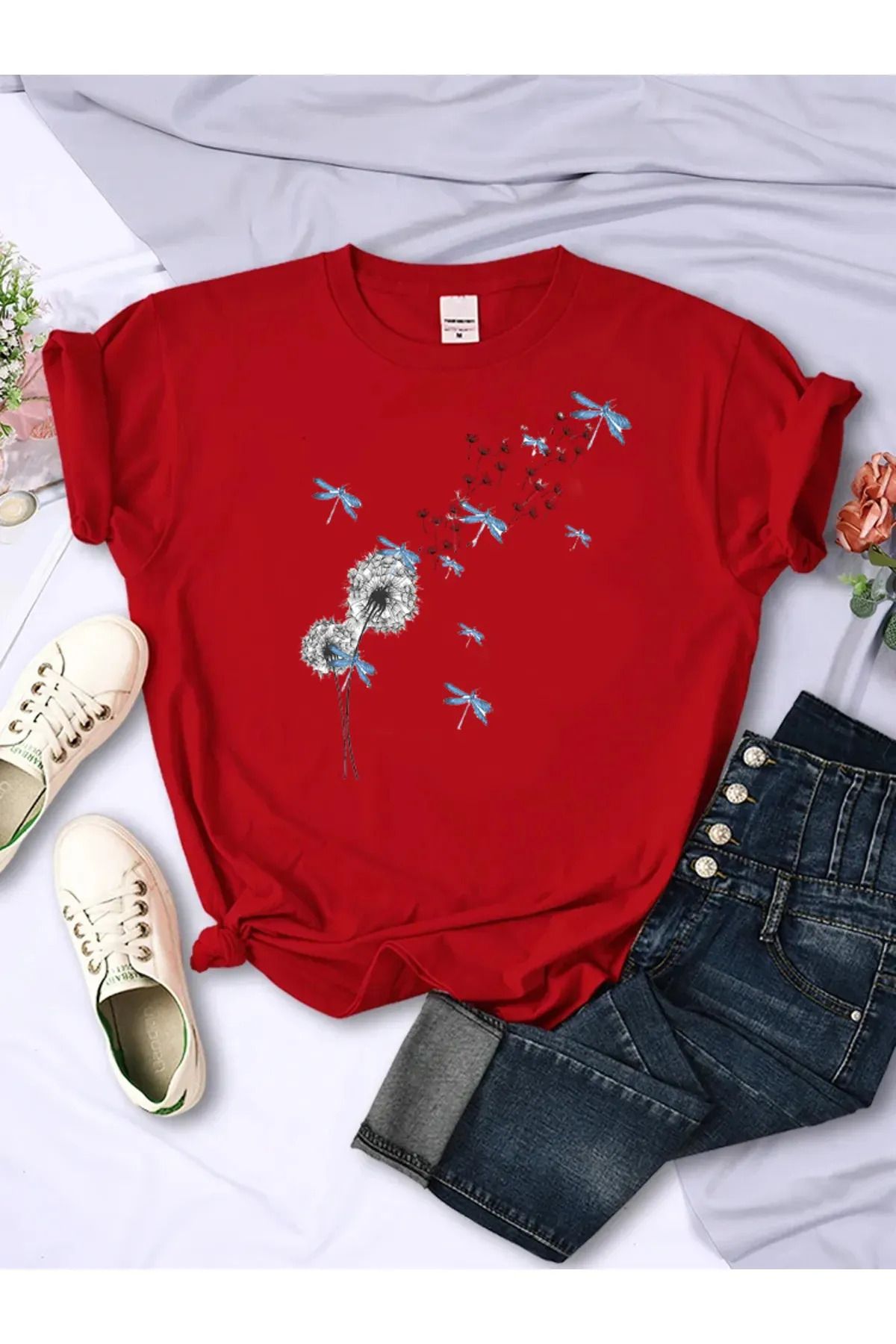 FeaR LeeS karahindiba suluboya aşk kadın moda T-shirt