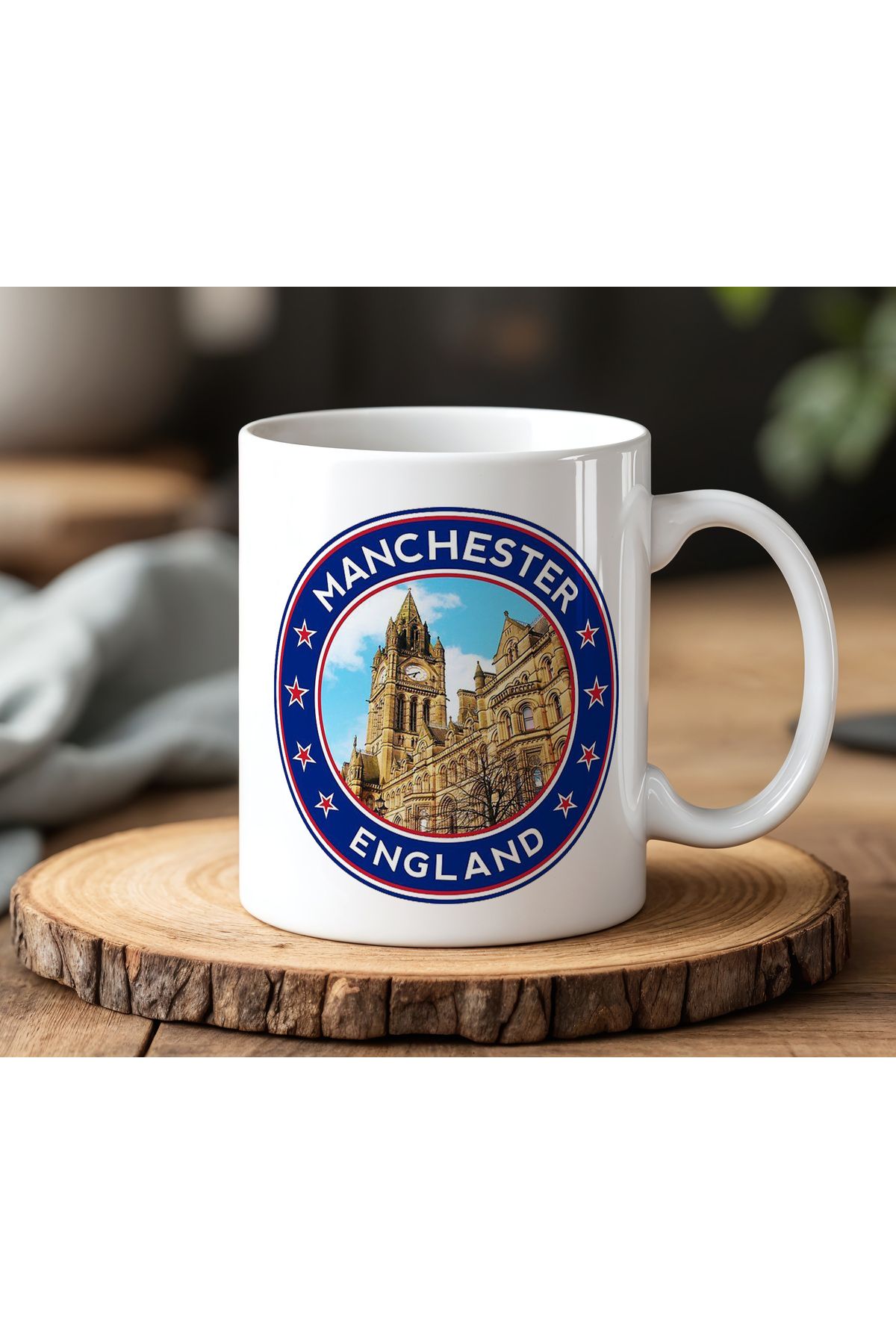 BB TRADE Manchester England Tasarımlı Beyaz Seramik Baskılı Kupa Bardak 330ml