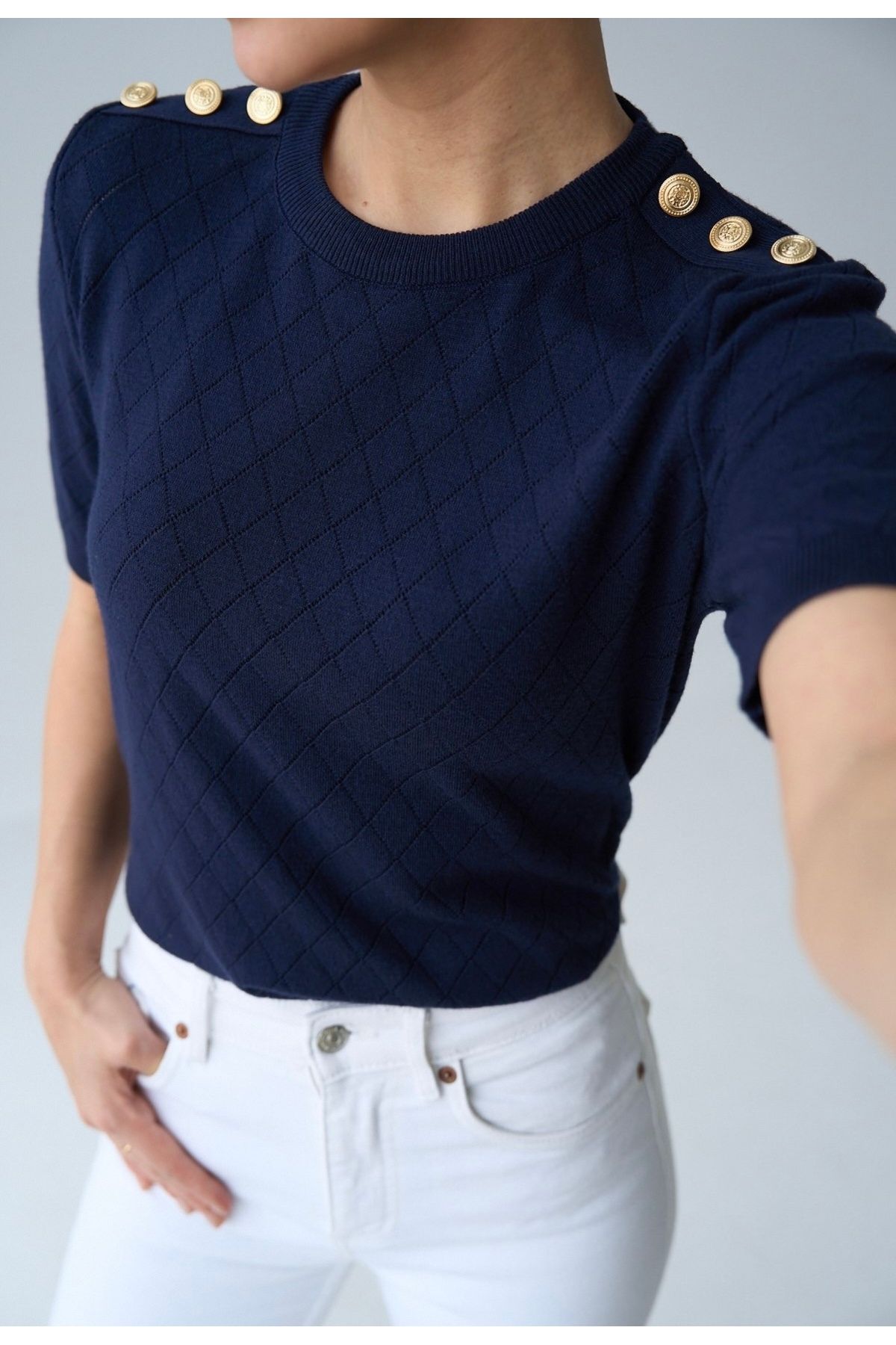 Jose Clothing Kadın Premium İplik Kısa Kollu Yazlık Triko Bluz