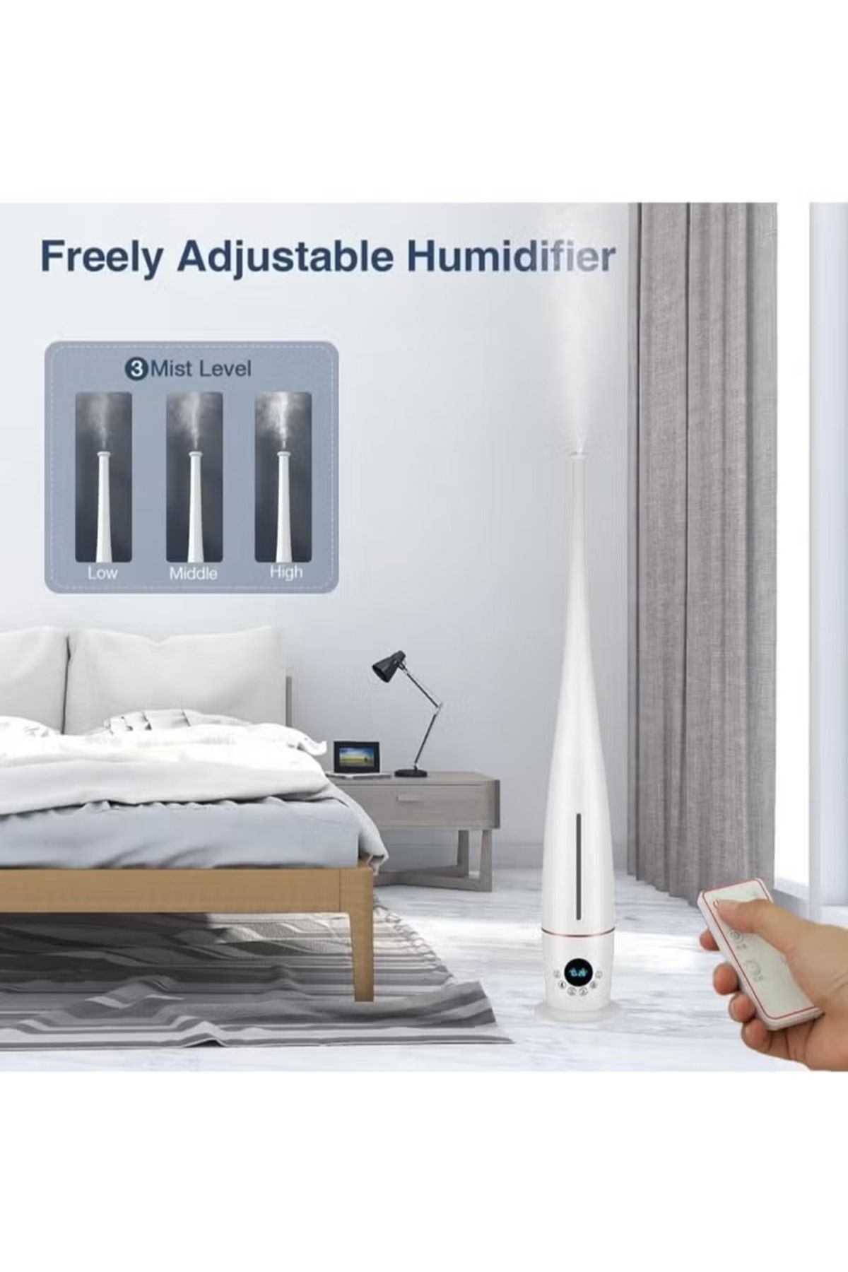 Denx-مرطب هواء سعة 5 لتر مع عرض للرطوبة مرطب رذاذ بارد، 3 أوضاع تعديل مرطب هواء قائم مع ريموت تحكم عن بعد 3