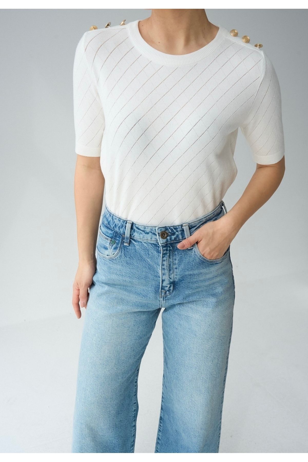 Jose Clothing Kadın Premium İplik Kısa Kollu Yazlık Triko Bluz
