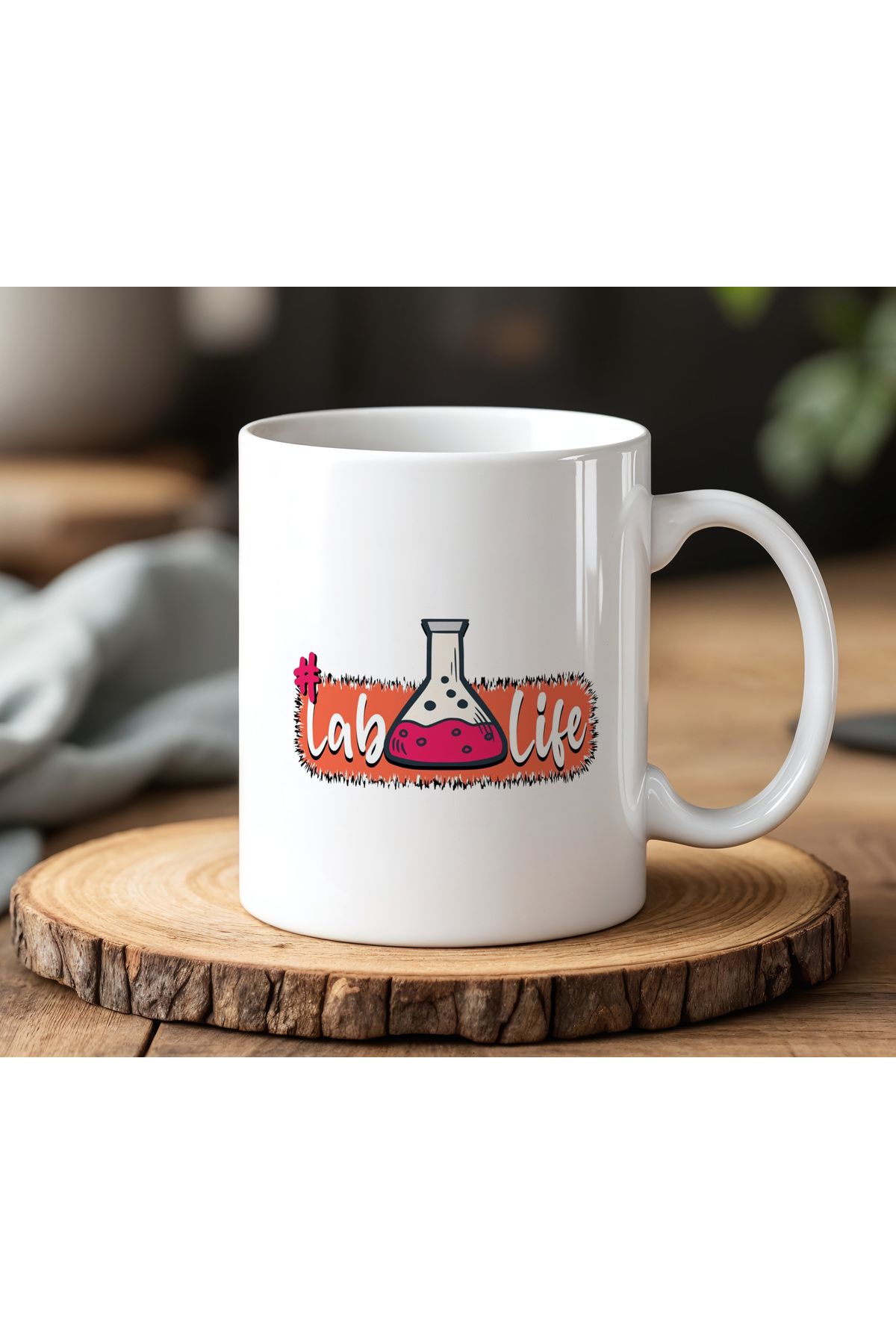 BB TRADE Lab Life Tasarımlı Beyaz Seramik Baskılı Kupa Bardak 330ml