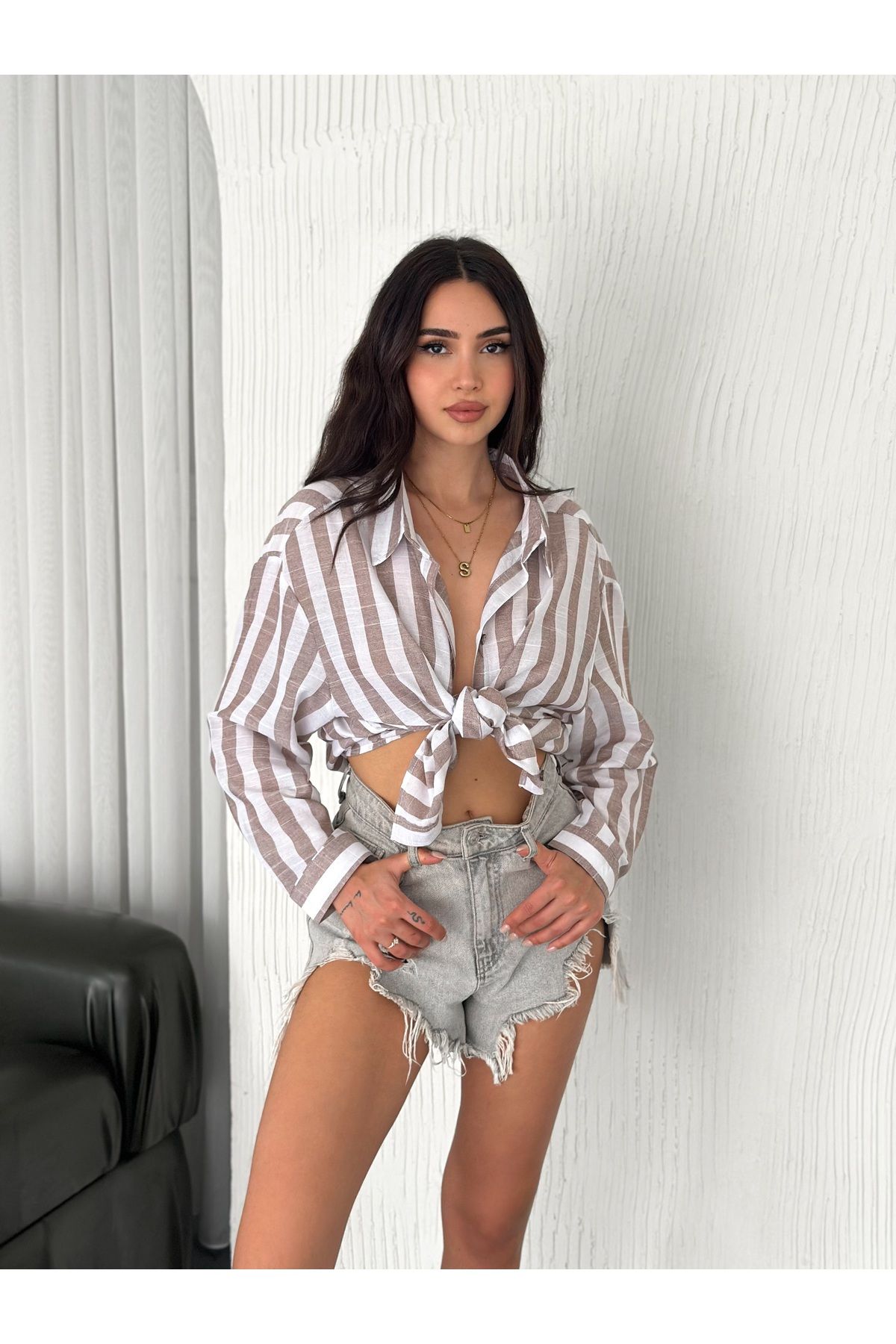 SBL COLLECTION Kadın Pamuk Çizgili Spor Gömlek