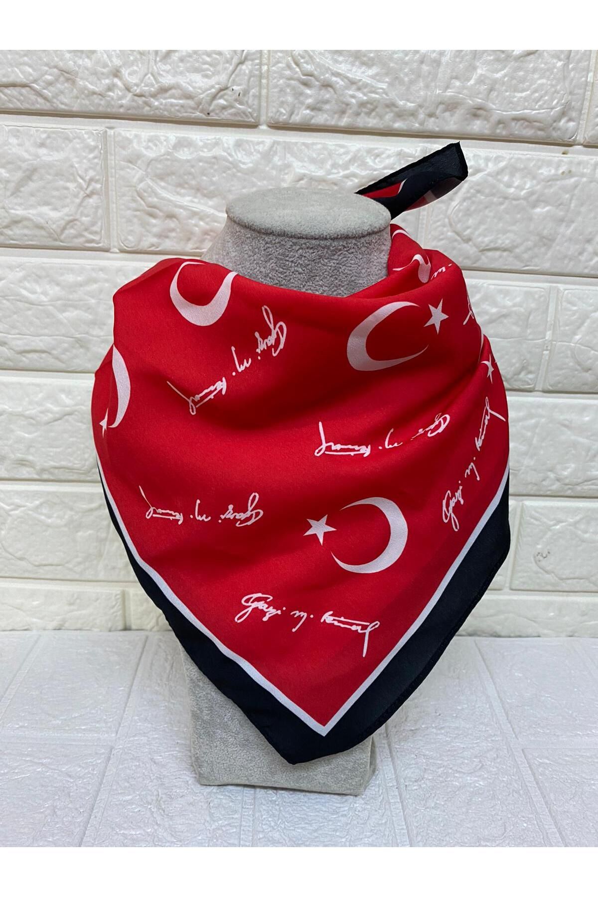 sema aksesuar Kırmızı Ay Yıldız Türk Bayrağı Gazi M. Kemal Yazılı Fular - Bandana - 23 Nisan, 29 Ekim, 19 Mayıs