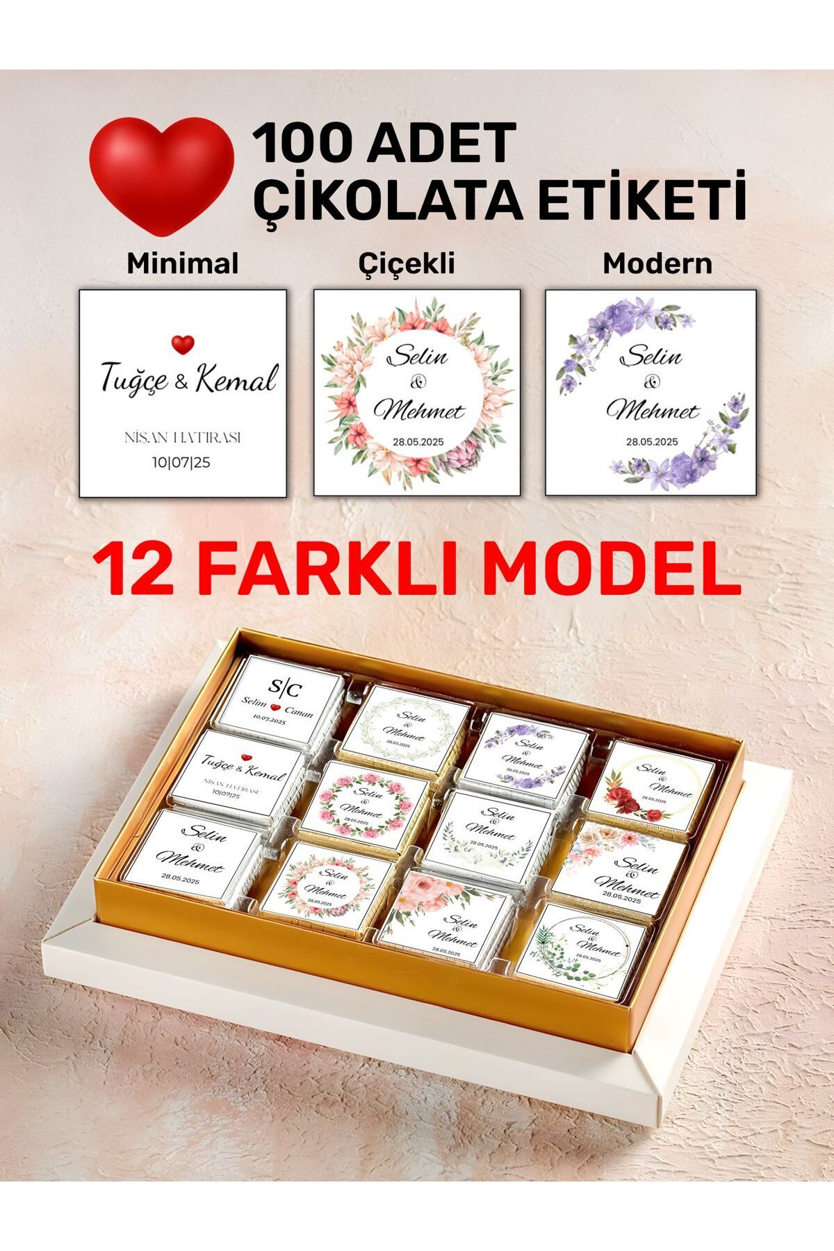 alışveriş kurdu Çikolata Etiketi - Kişiye Özel Söz Nişan Nikah Çikolata Etiketi Sticker 3,6x3,6cm Kare 100 Adet