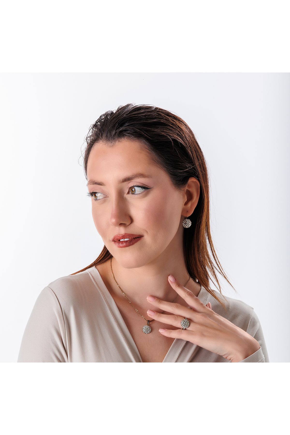 Atelier LEO Handmade Jewellery ZARİF IŞILTI TAKIM YÜZÜK NO:6 BAKIR EL YAPIMI KARARMA YAPMAZ KADIN TAKI SETİ