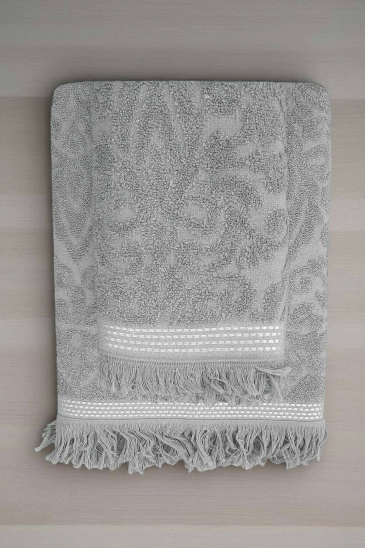 Mira Home 2 Parça Jakarlı Banyo Havlu Takımı %100 Pamuklu 90x150 Cm Arden Gri
