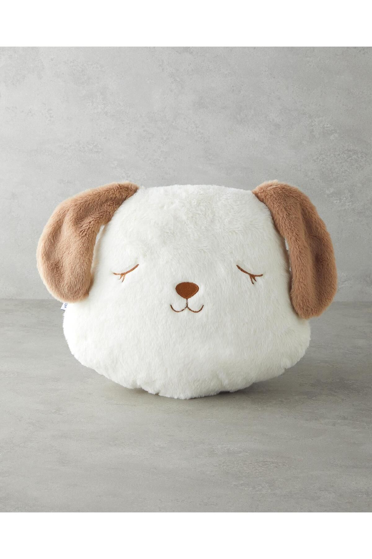 SHIVA Gift&More Baby Dog Bebe Dekoratif Kırlent 38x25 cm Beyaz Uyku ve Oyun Arkadaşı Köpek Peluş Oyuncak