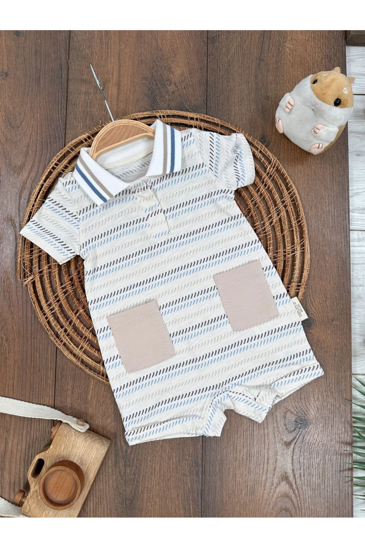 tiwitibaby Polo Yaka Etnik Desen Alttan Çıtçıtlı Yazlık Erkek Bebek Tulum