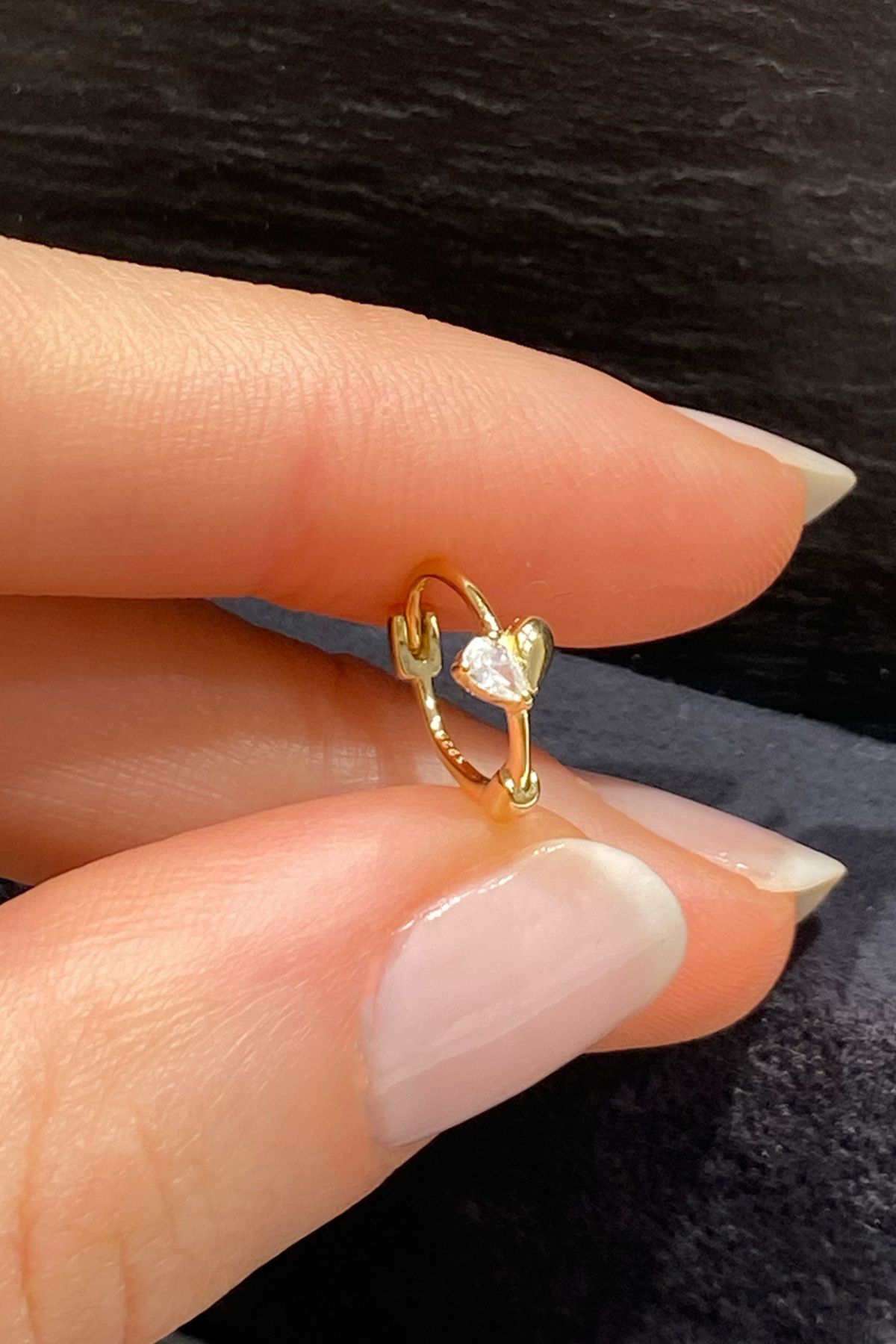 La femme by begum Beyaz Taşlı Ve Taşsız Damla Tek Kalp Gold Gümüş Halka Piercing,helix,tragus, Kıkırdak Küpesi