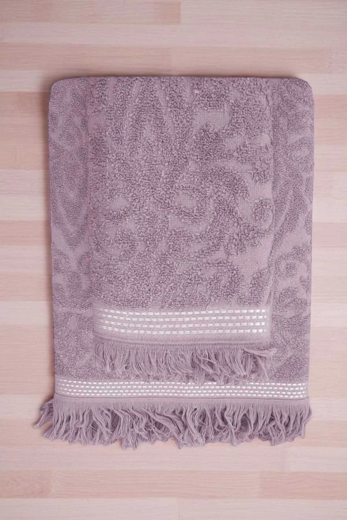 Mira Home 2 Parça Jakarlı Banyo Havlu Takımı %100 Pamuklu 90x150 Cm Arden Mor