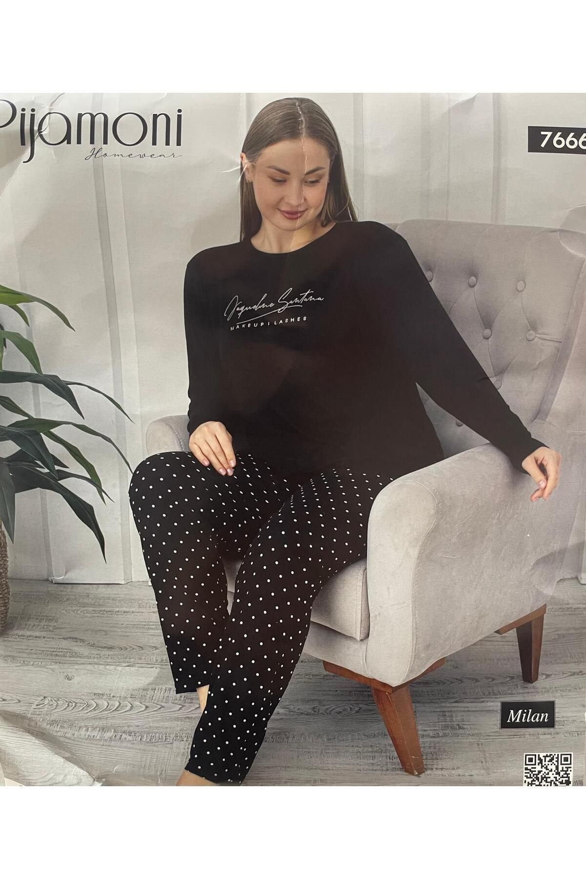 Pijamoni SİYAH BÜYÜK BEDEN PİJAMA TAKIMI